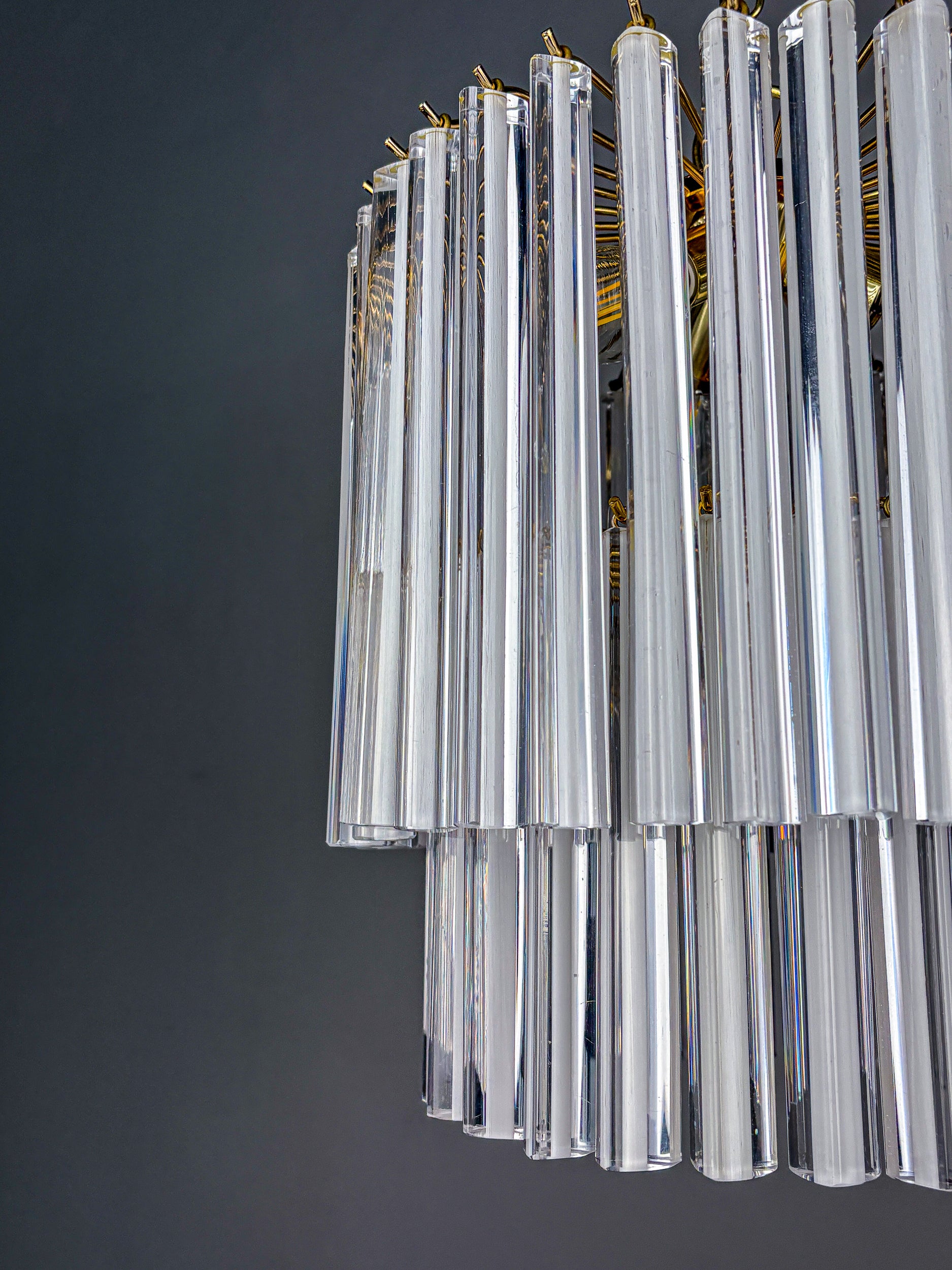 Paolo Venini Two-Tier Triedri Murano Glass Chandelier, Italy, 1970s