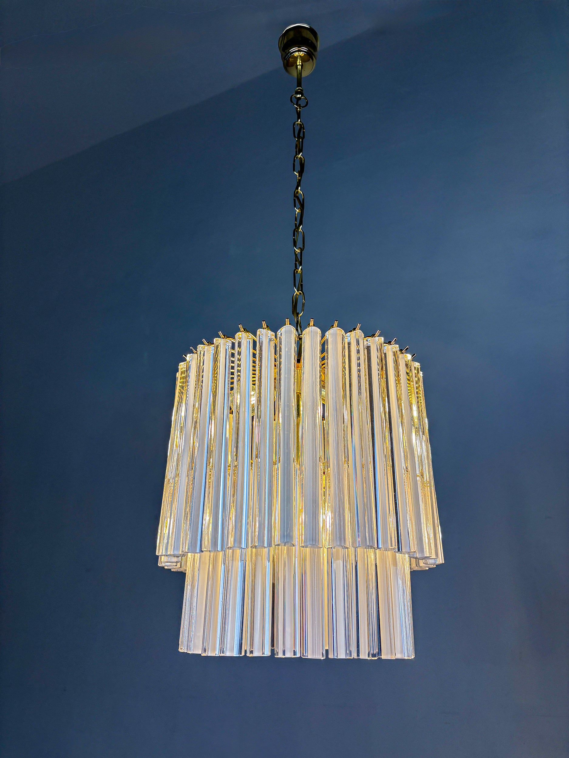 Paolo Venini Two-Tier Triedri Murano Glass Chandelier, Italy, 1970s
