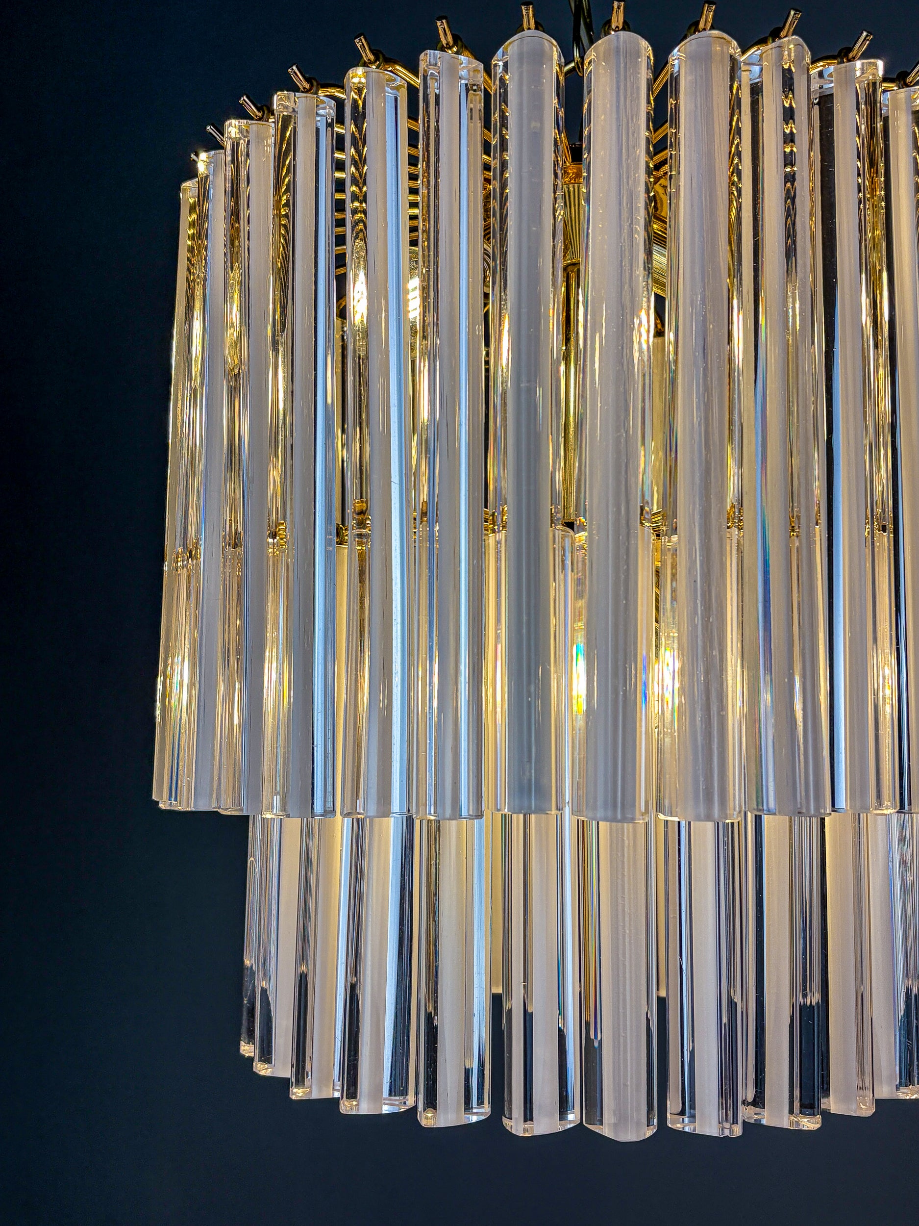 Paolo Venini Two-Tier Triedri Murano Glass Chandelier, Italy, 1970s
