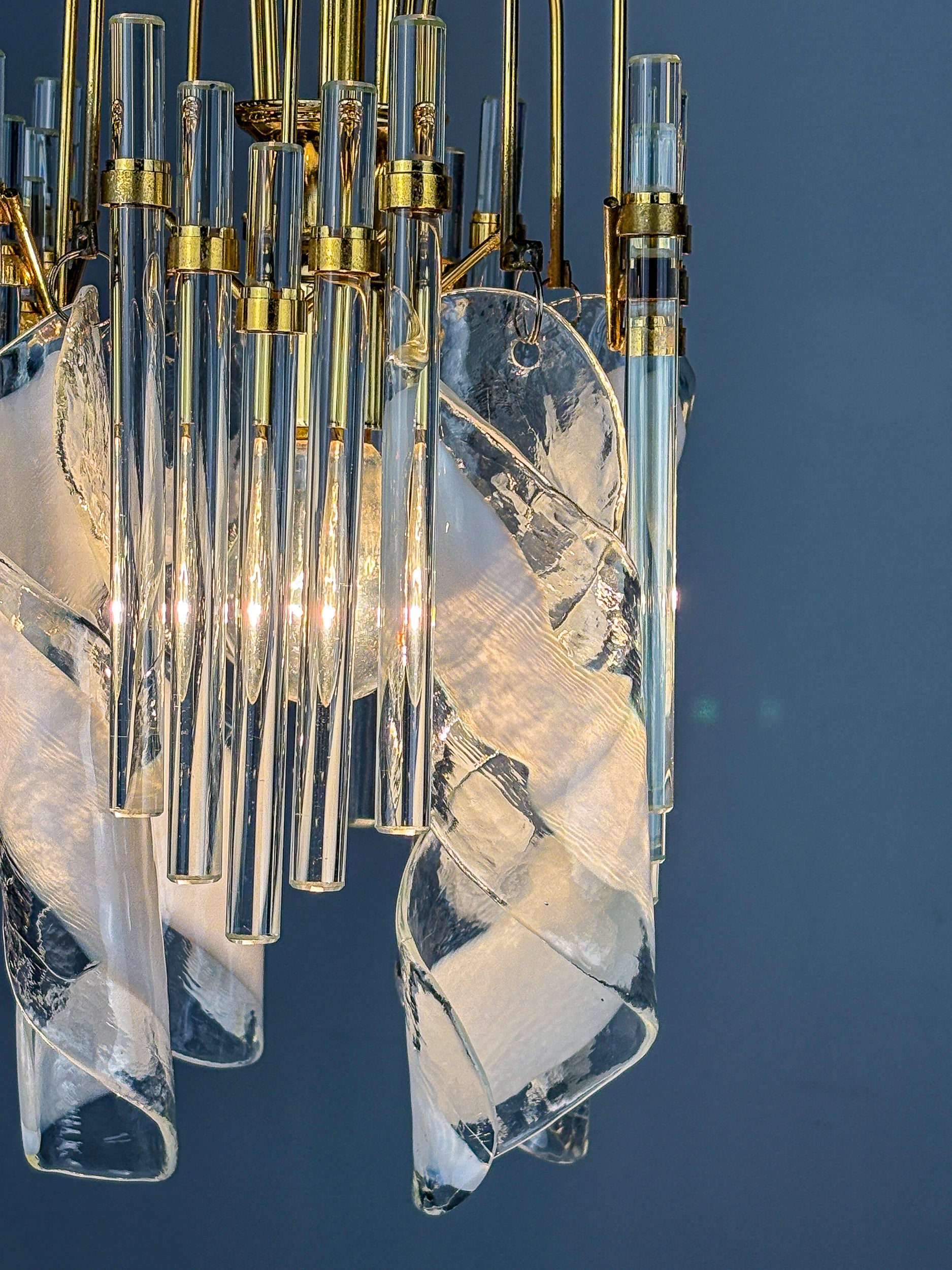 Murano Glass Cascade Chandelier – Twisted  Prisms & Tubes, Brass Frame, Italy 1970s