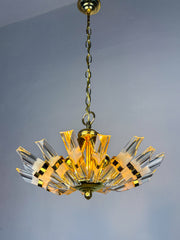 Sun-Shaped Chandelier by Oscar Torlasco for StilKronen, Cut Murano Glass, Italy 1970s