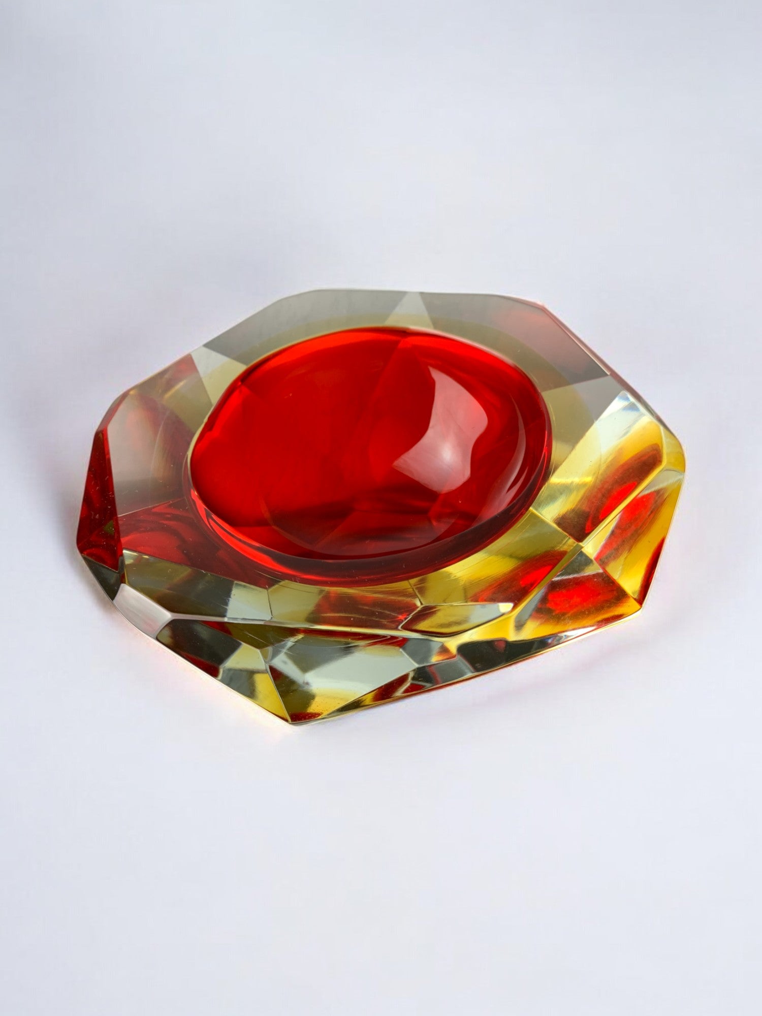 Red and yellow Sommerso ashtray by seguso, murano, italy, 1970's