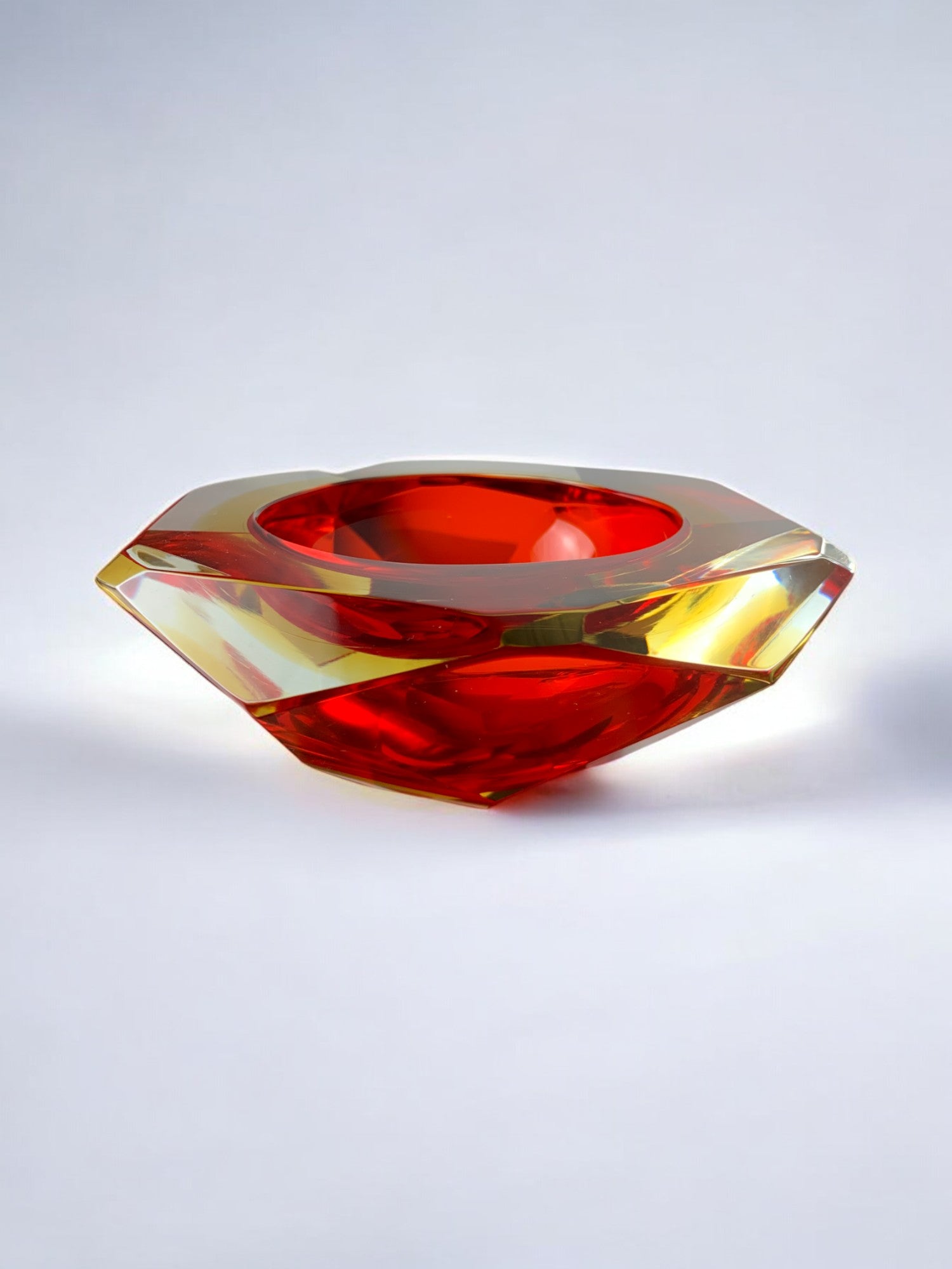Red and yellow Sommerso ashtray by seguso, murano, italy, 1970's