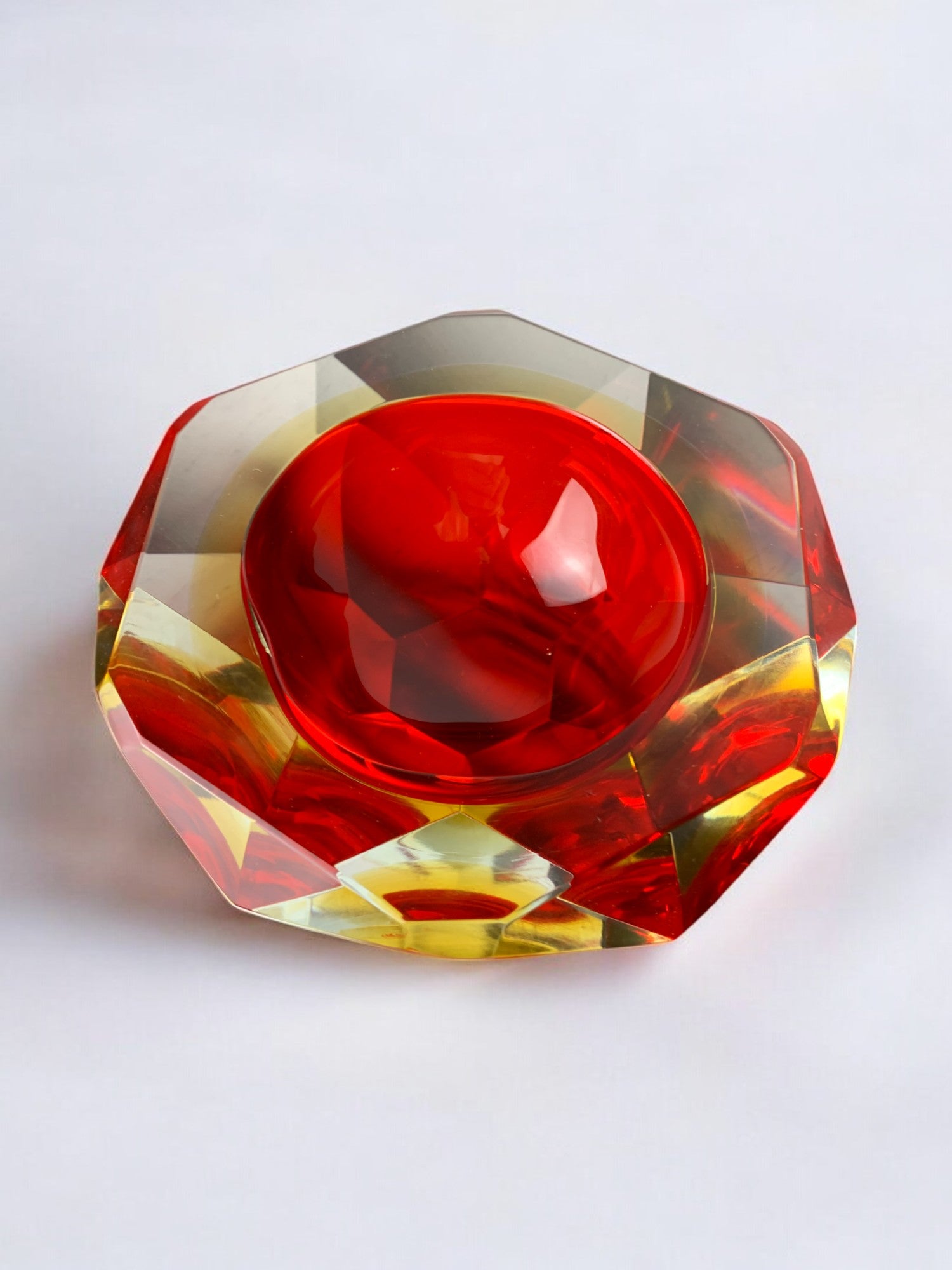 Red and yellow Sommerso ashtray by seguso, murano, italy, 1970's