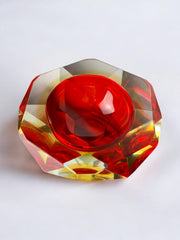Red and yellow Sommerso ashtray by seguso, murano, italy, 1970's