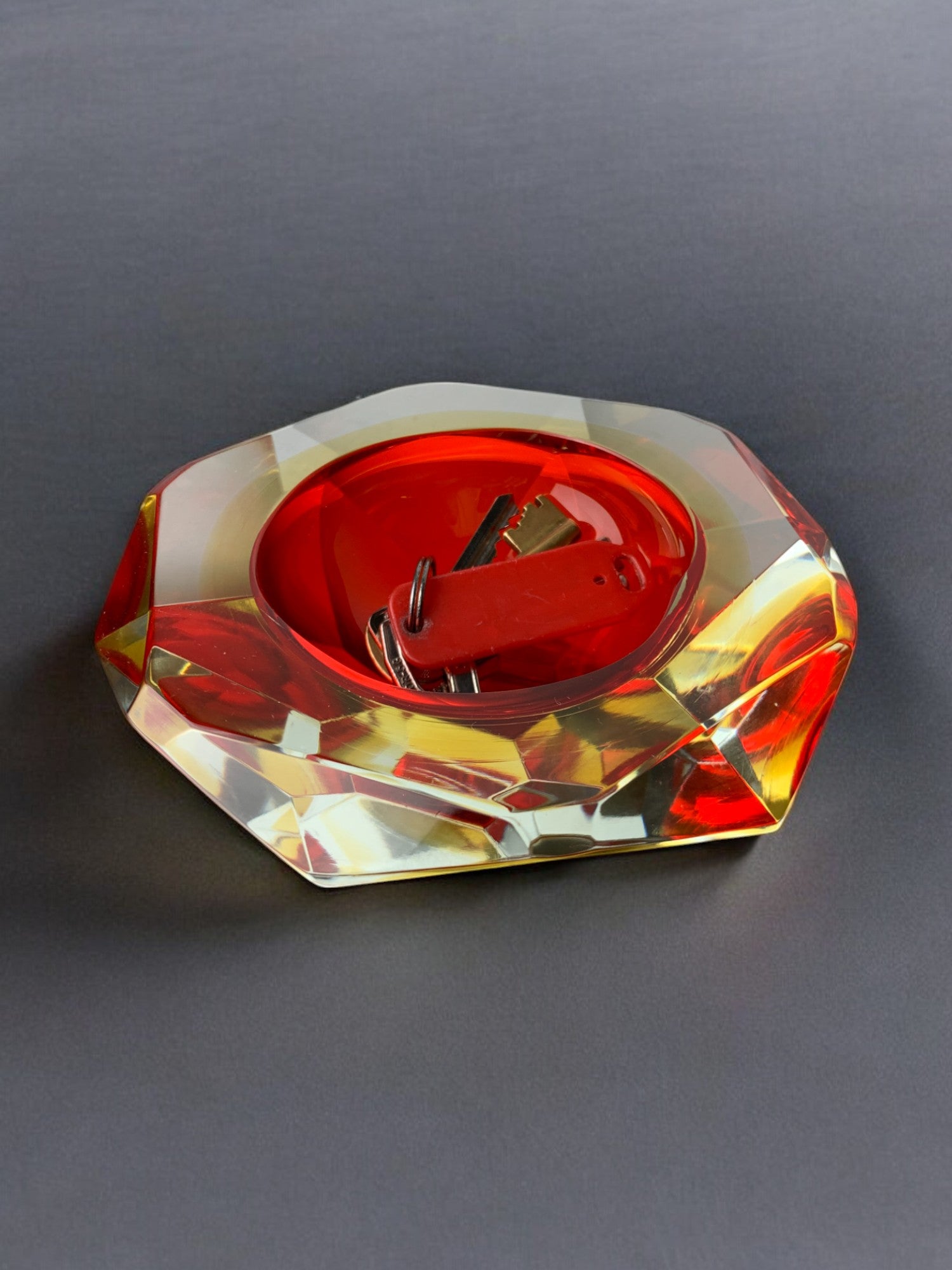 Red and yellow Sommerso ashtray by seguso, murano, italy, 1970's