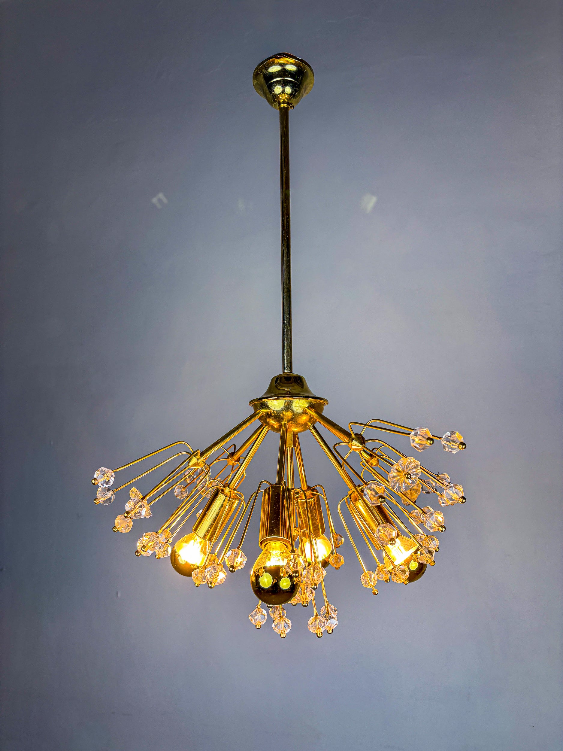 Emil Stejnar Sputnik Chandelier for Rupert Nikoll, Brass & Crystal, Vienna, 1950s