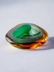 Green and Orange Sommerso bowl by Seguso, Murano glass, Italy, 1970's