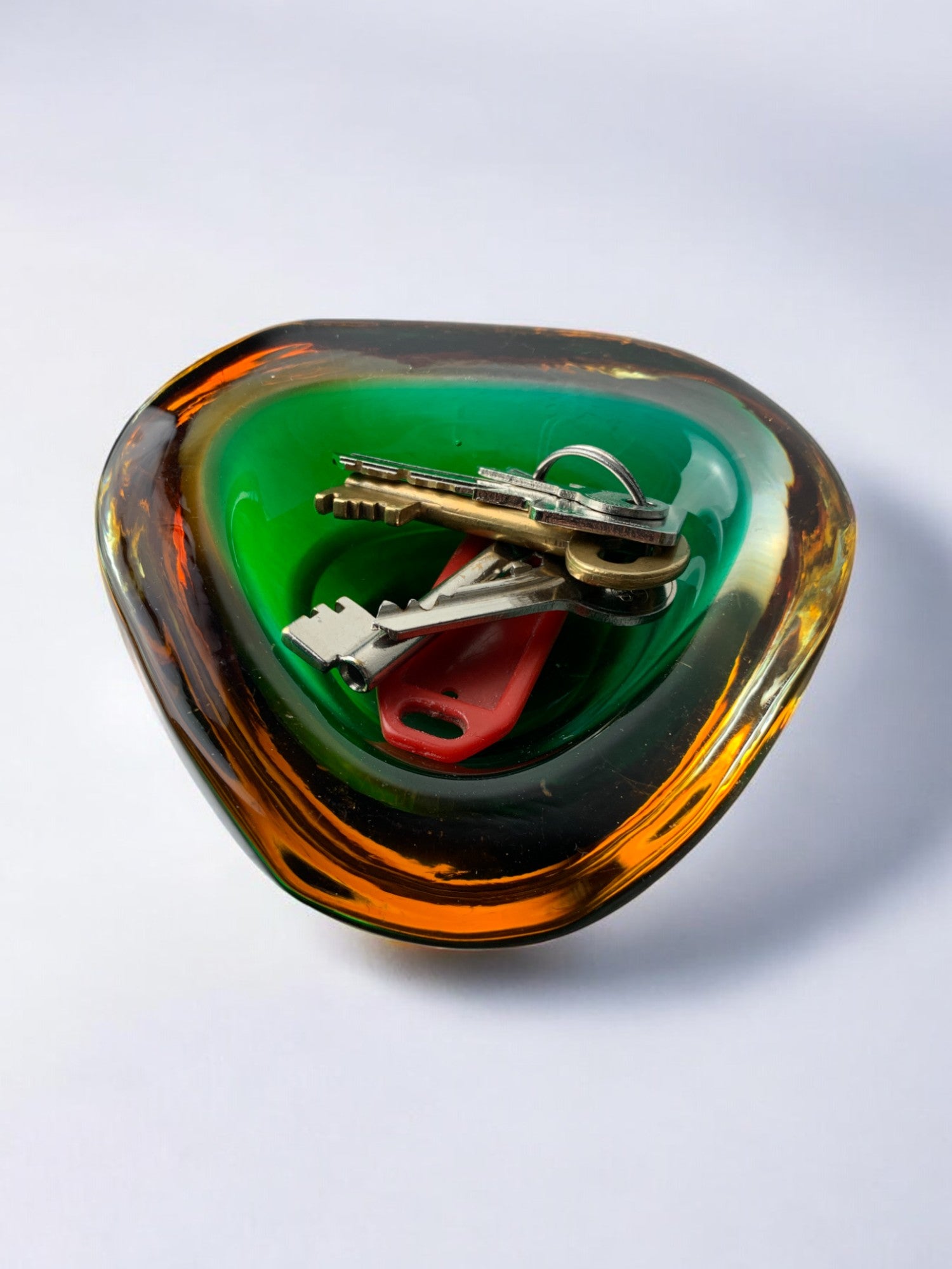 Green and Orange Sommerso bowl by Seguso, Murano glass, Italy, 1970's