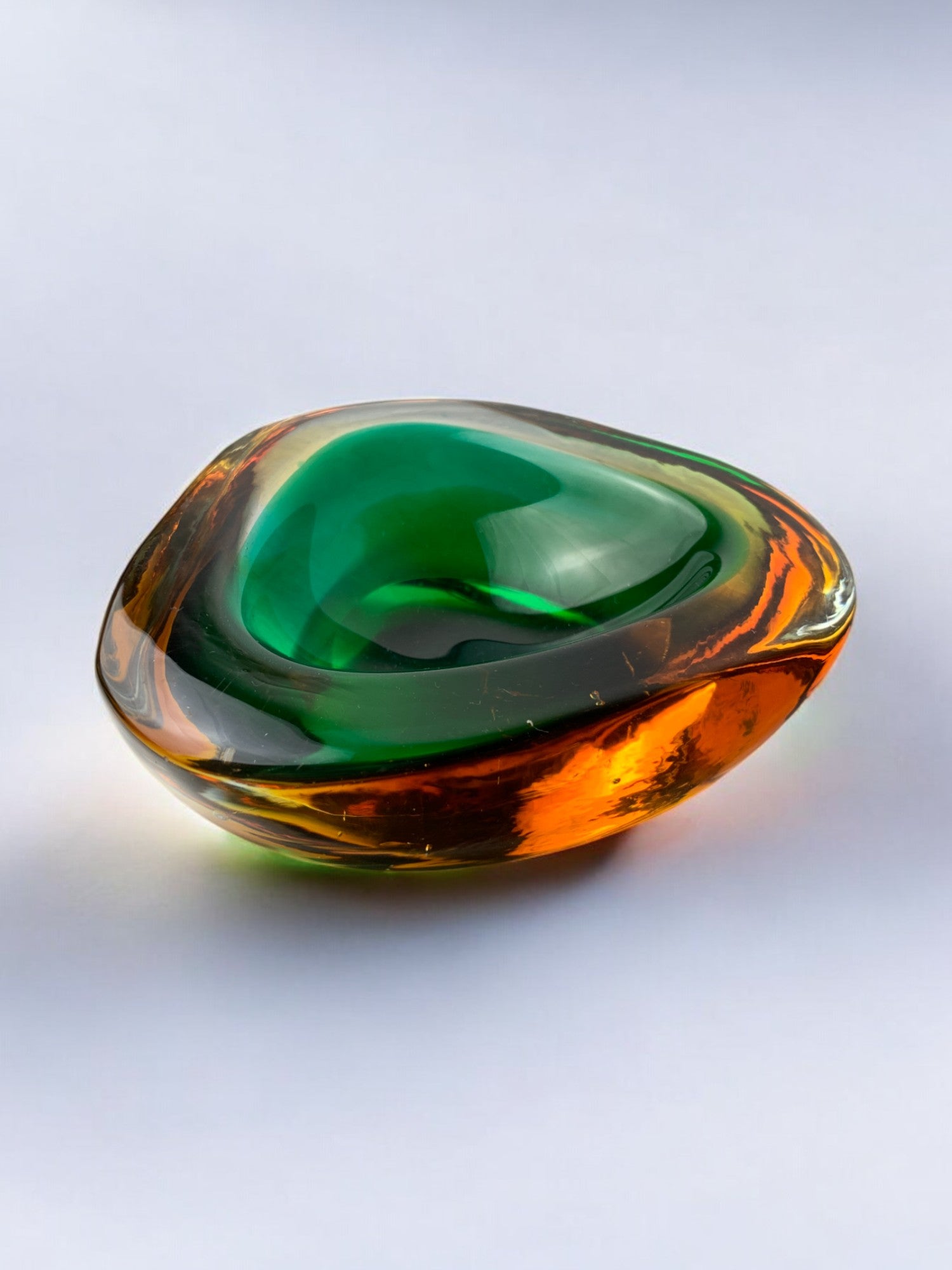 Green and Orange Sommerso bowl by Seguso, Murano glass, Italy, 1970's