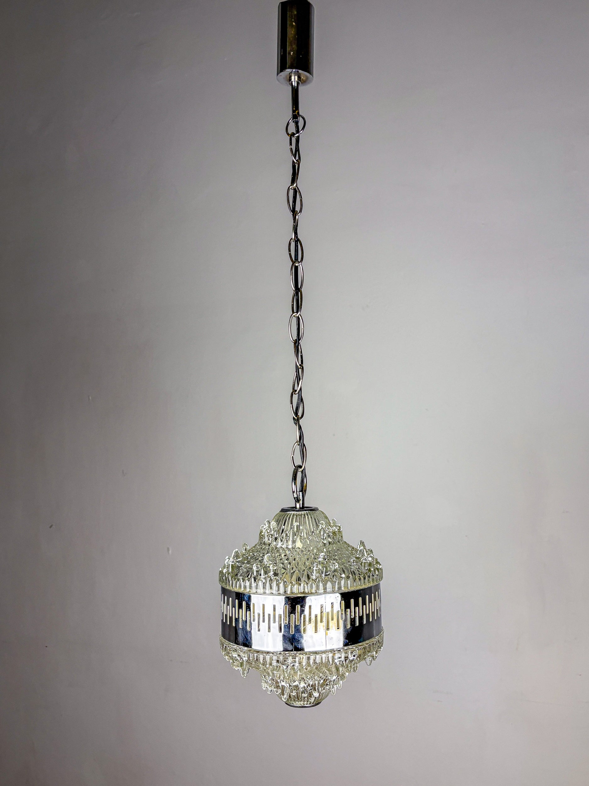 Kaiser Leuchten Chandelier, frosted glass, Germany, 1960's
