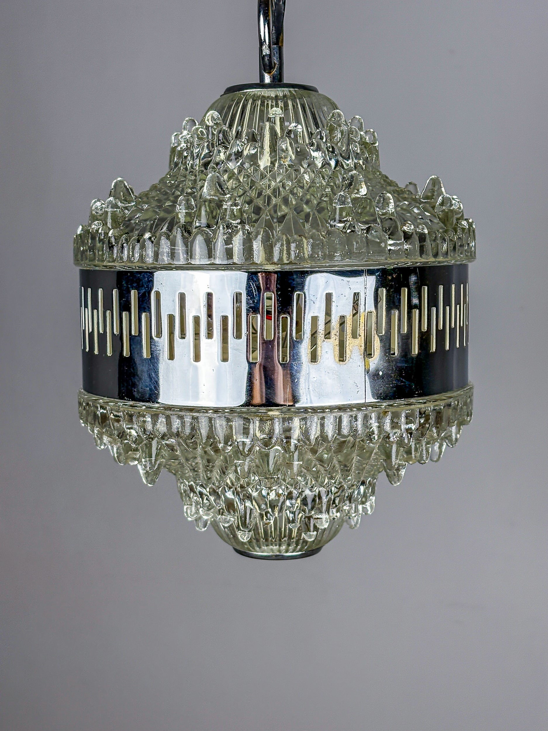 Kaiser Leuchten Chandelier, frosted glass, Germany, 1960's