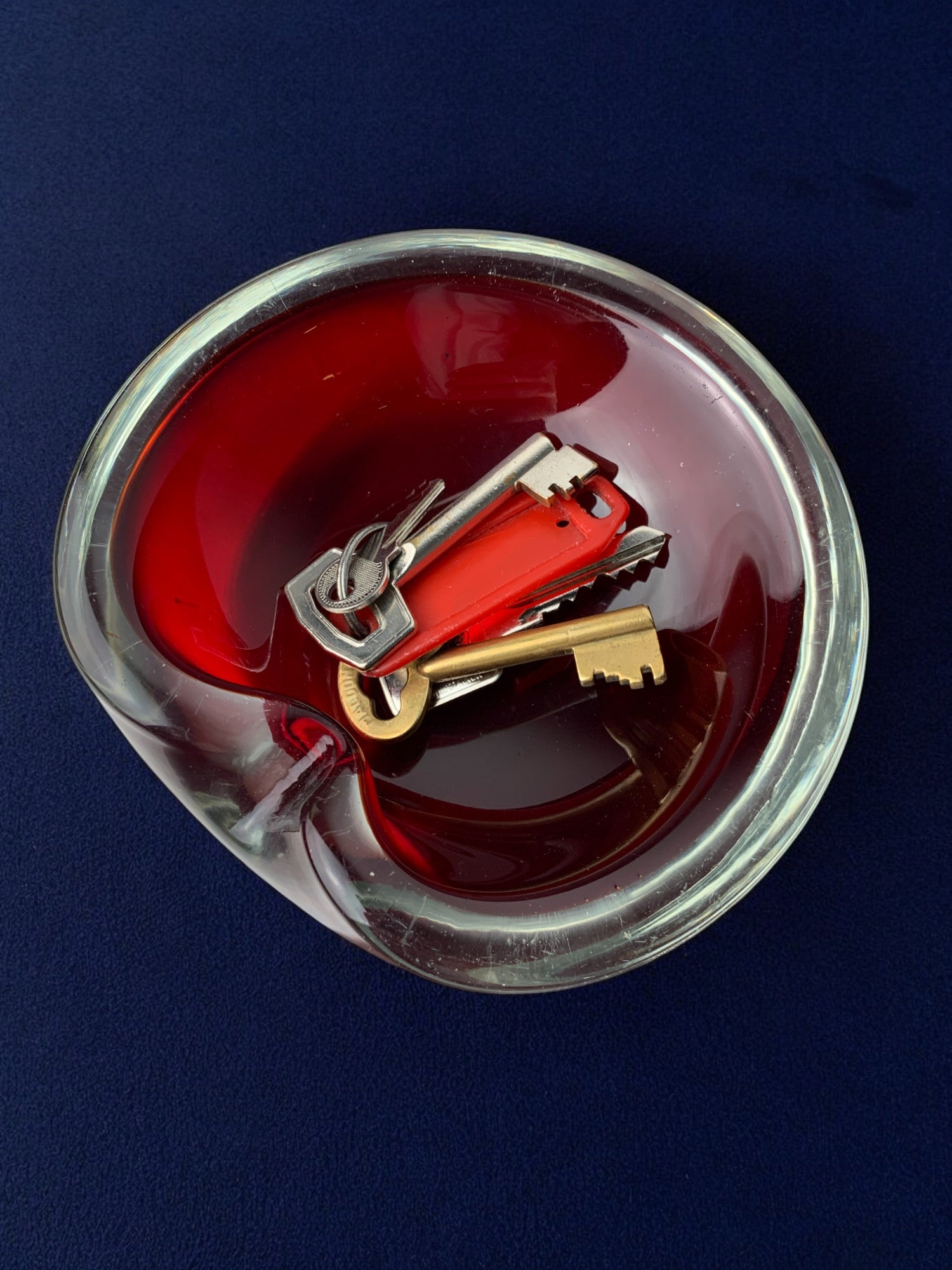 Sommerso Red vide-pochres by Seguso, Murano glass, Italy, 1970