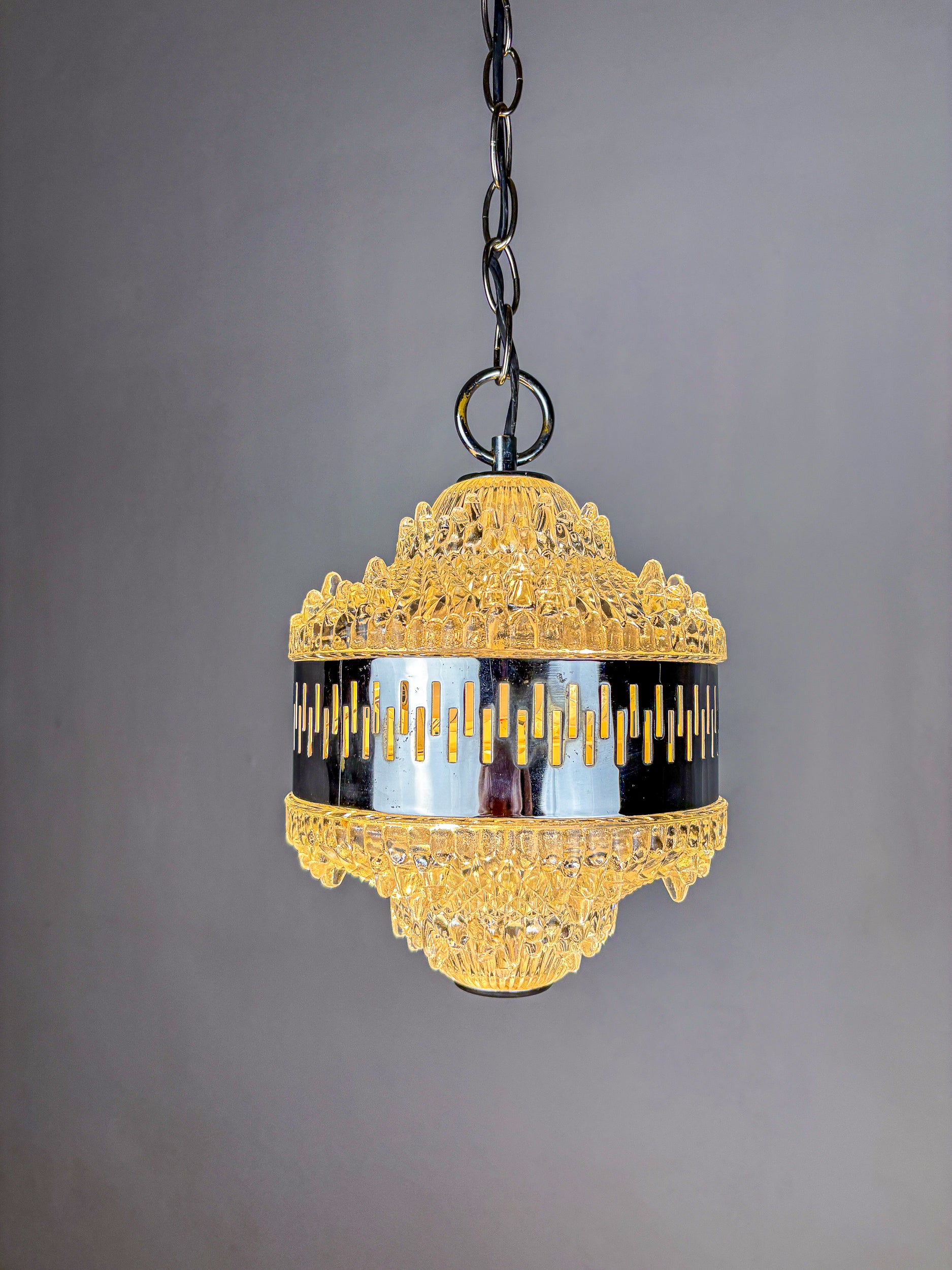 Kaiser Leuchten Chandelier, frosted glass, Germany, 1960's