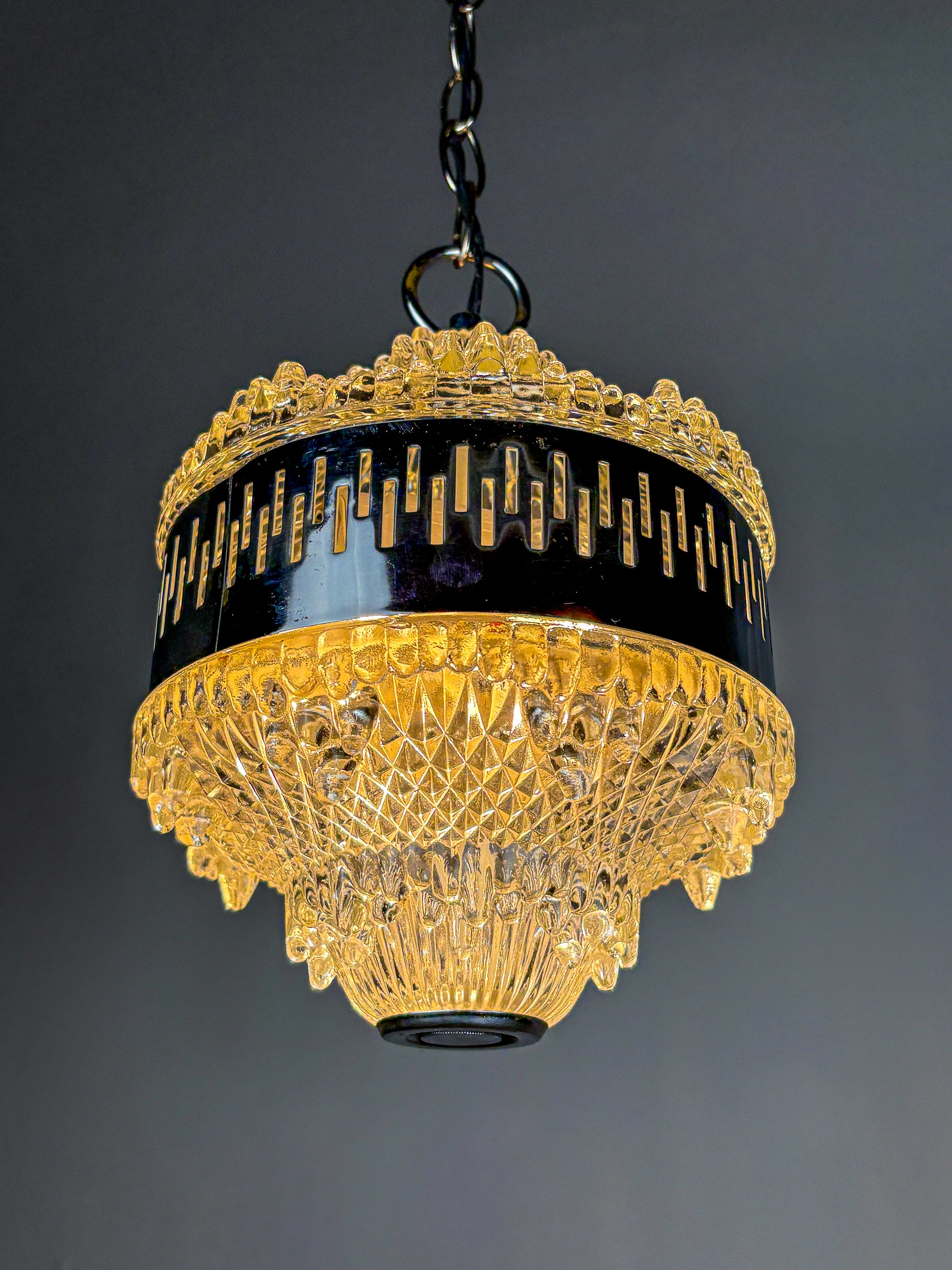 Kaiser Leuchten Chandelier, frosted glass, Germany, 1960's