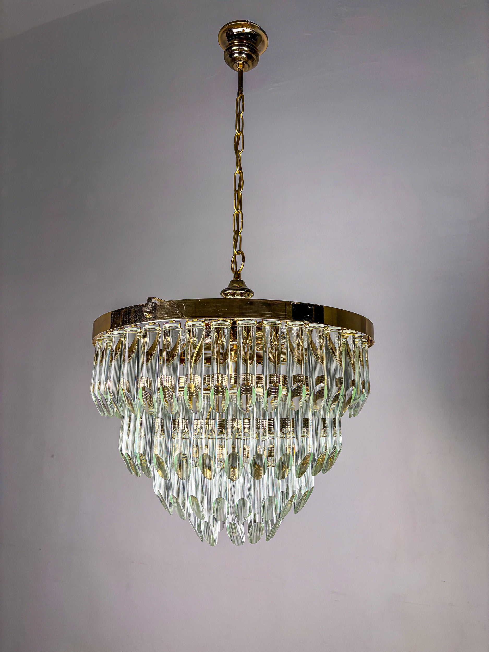 Four-Tier Murano Cut Glass Chandelier by Venini, Italy 1970s