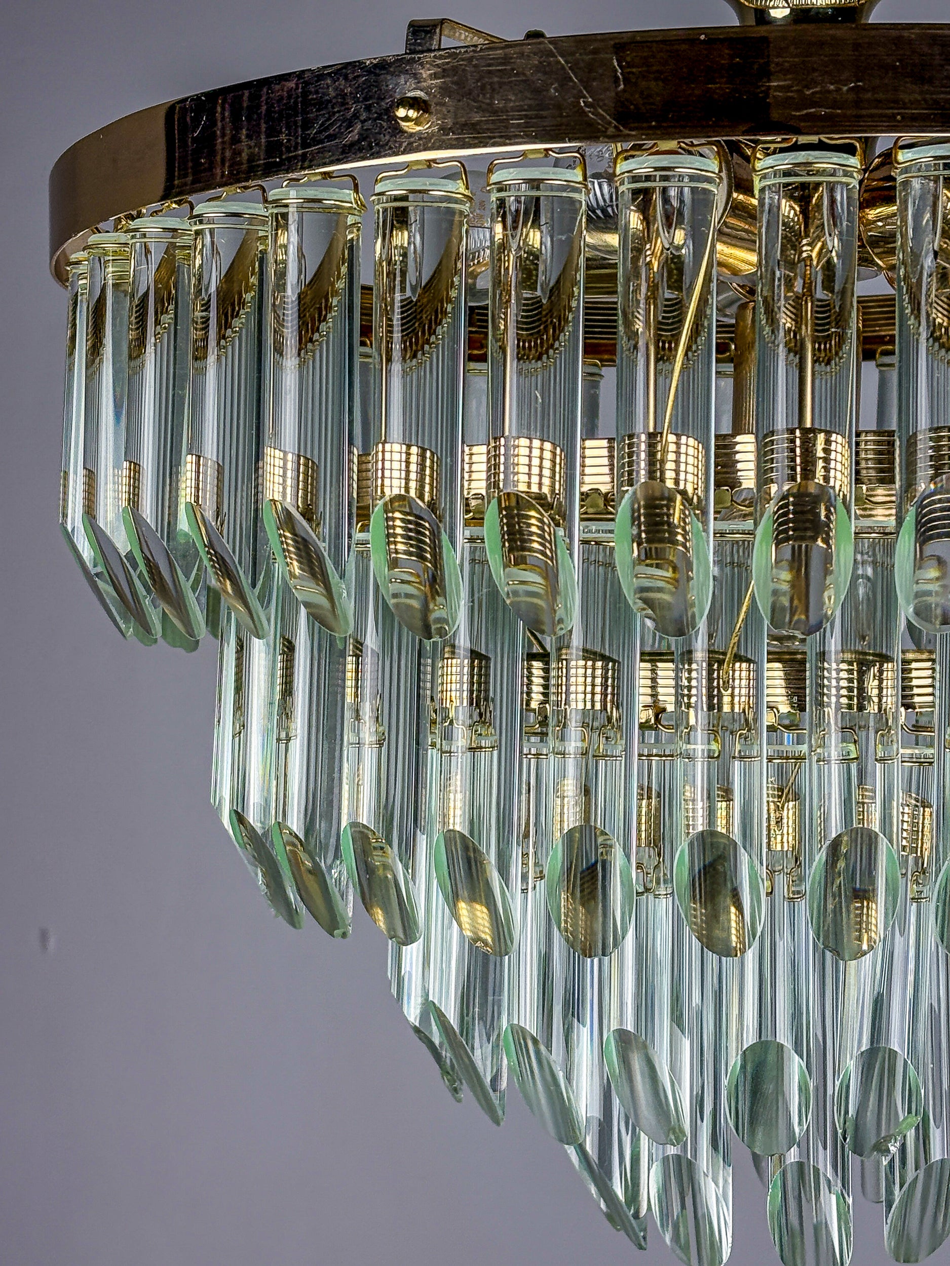 Four-Tier Murano Cut Glass Chandelier by Venini, Italy 1970s