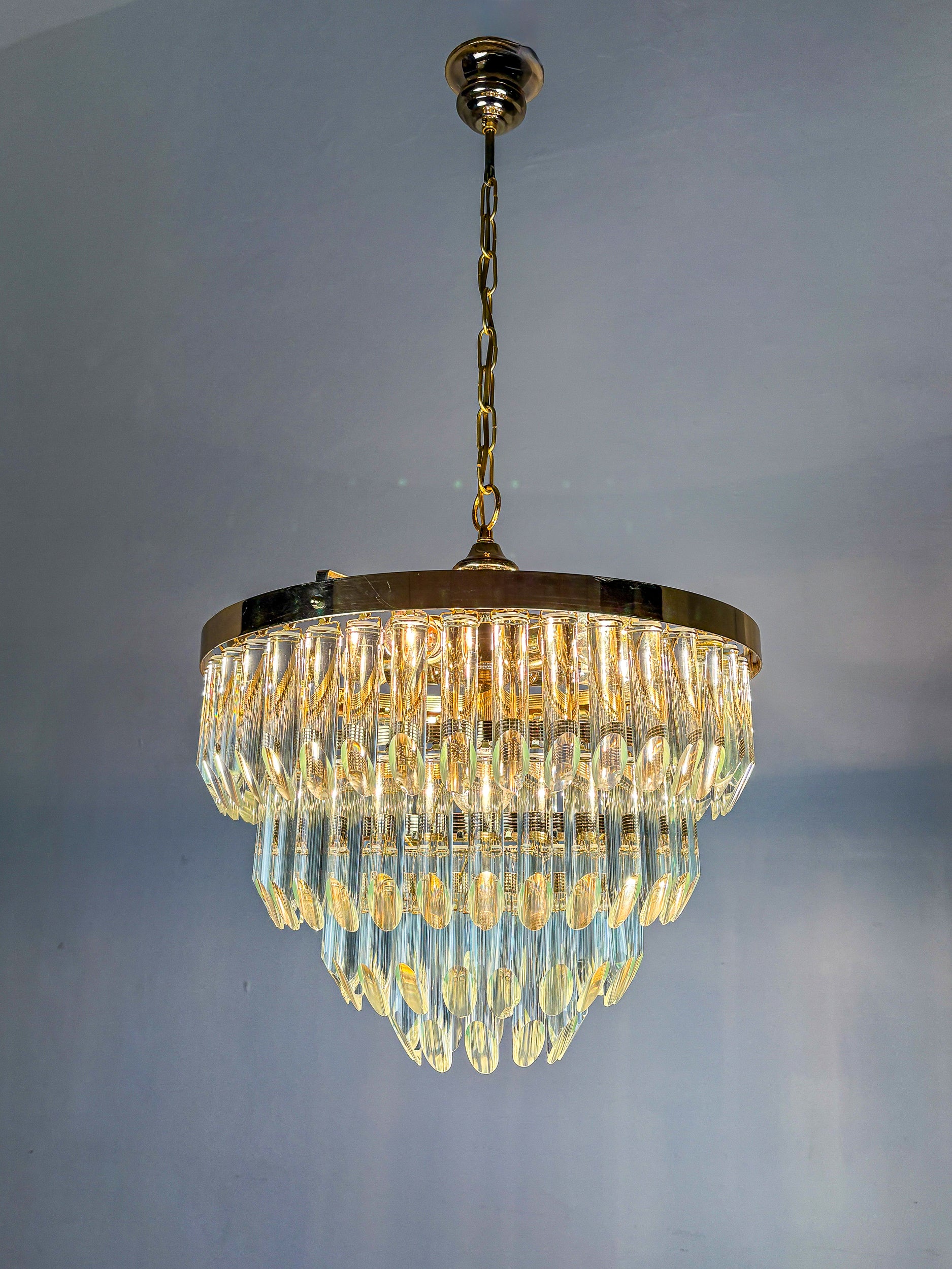 Four-Tier Murano Cut Glass Chandelier by Venini, Italy 1970s