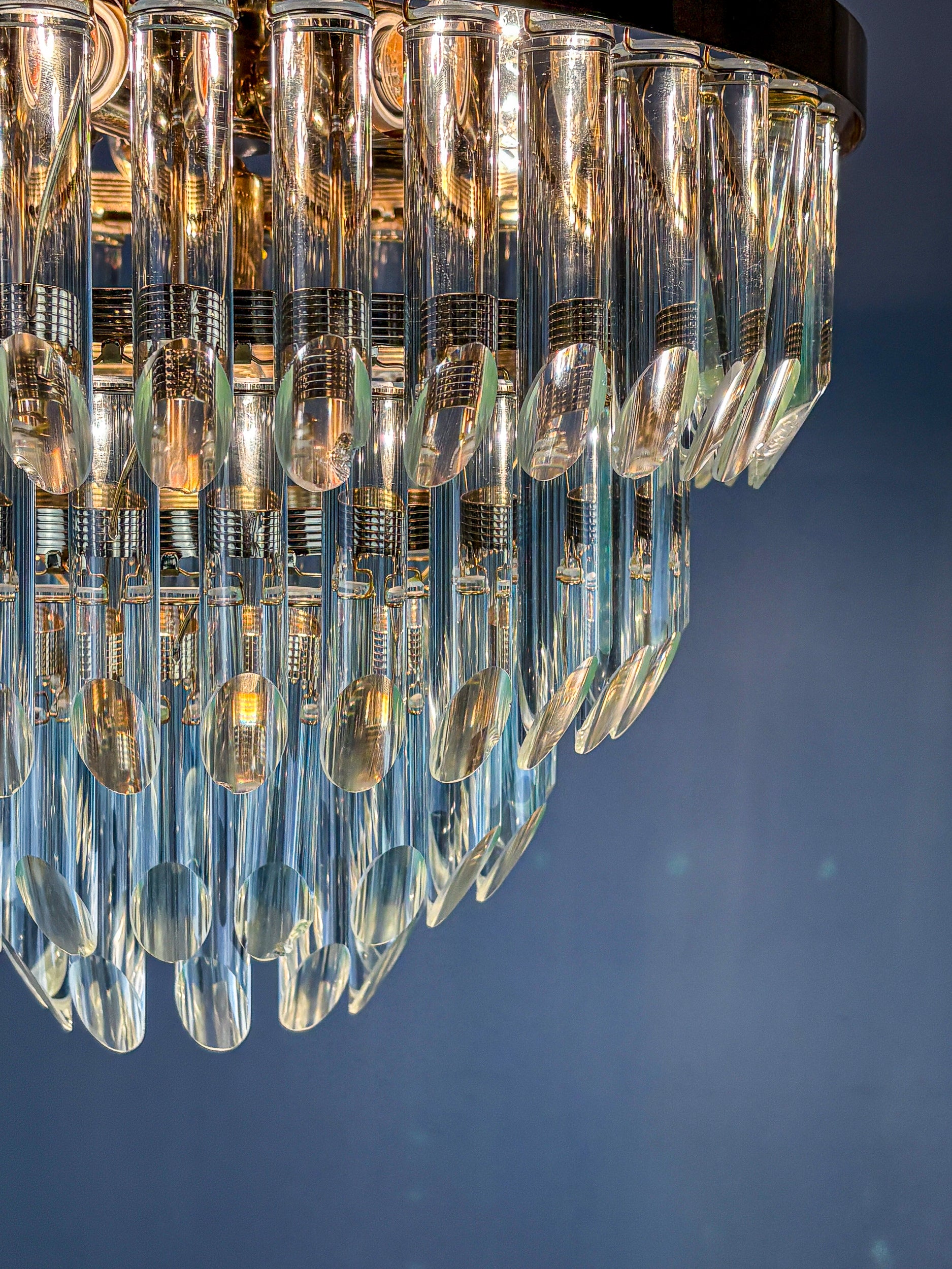 Four-Tier Murano Cut Glass Chandelier by Venini, Italy 1970s