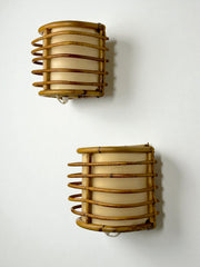 Pair of Mid-Century Rattan Wall Sconces, Circa 1960s, Italy