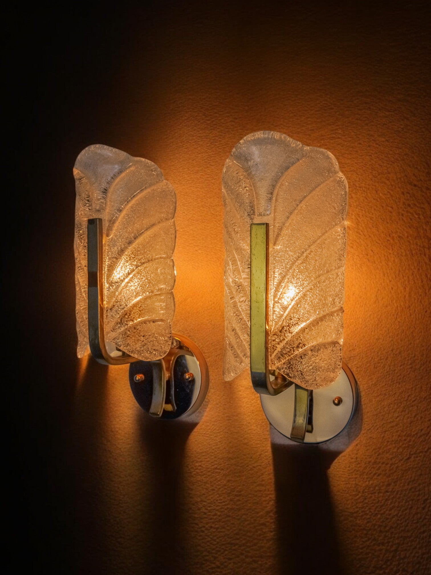 Pair of "leaf" sconces by Carl Fagerlund, Murano glass, Germany, 1970