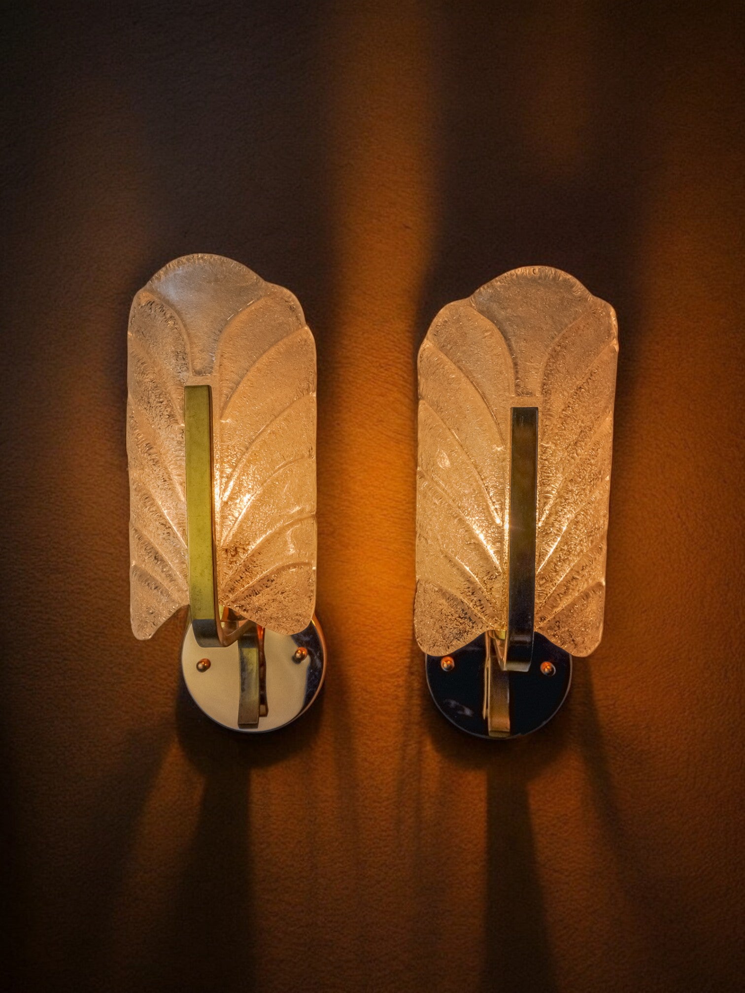 Pair of "leaf" sconces by Carl Fagerlund, Murano glass, Germany, 1970