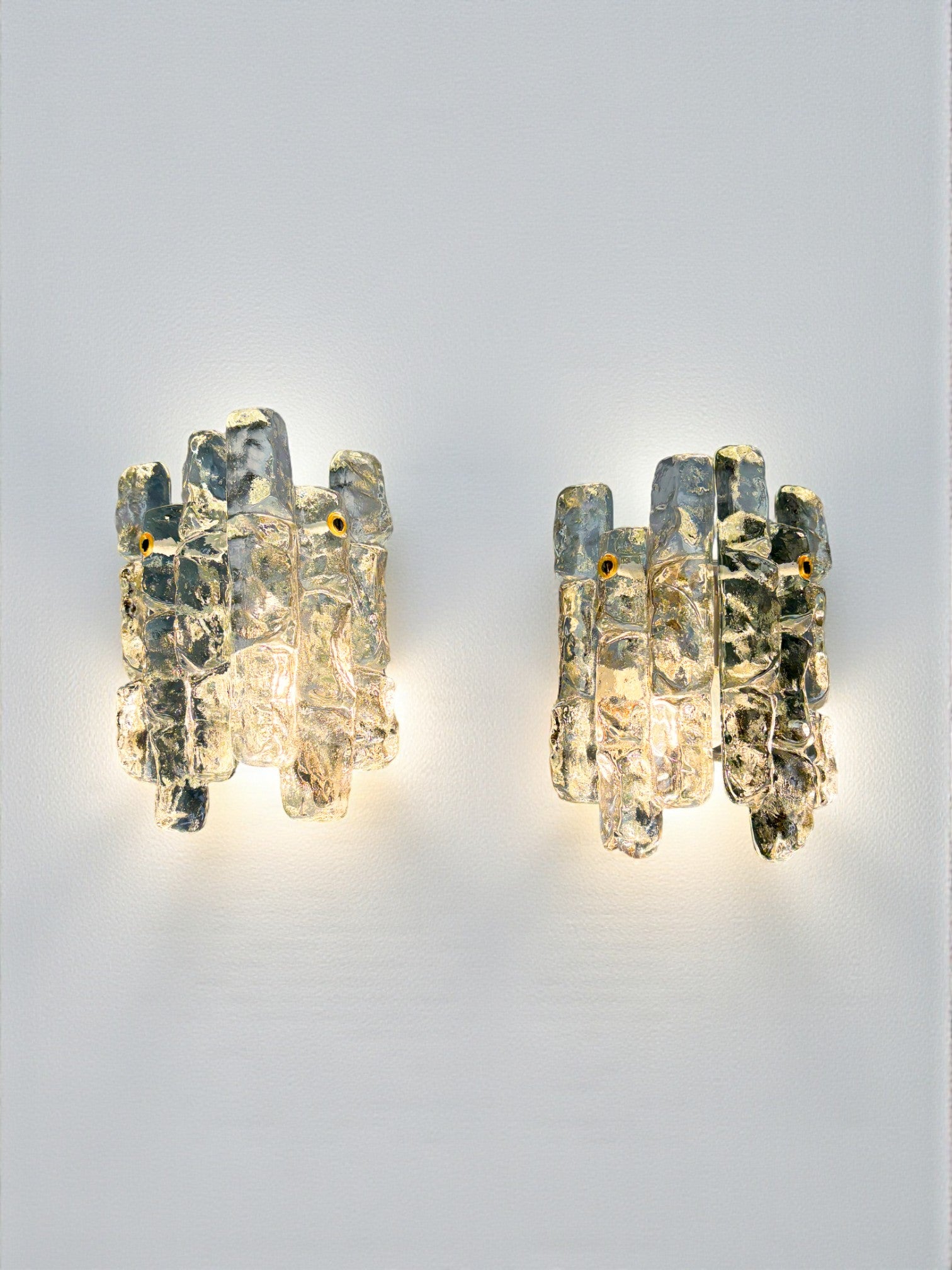 Pair of J.T. Kalmar 'Ice Cube' Wall Lights, Frosted Glass, Austria 1970s