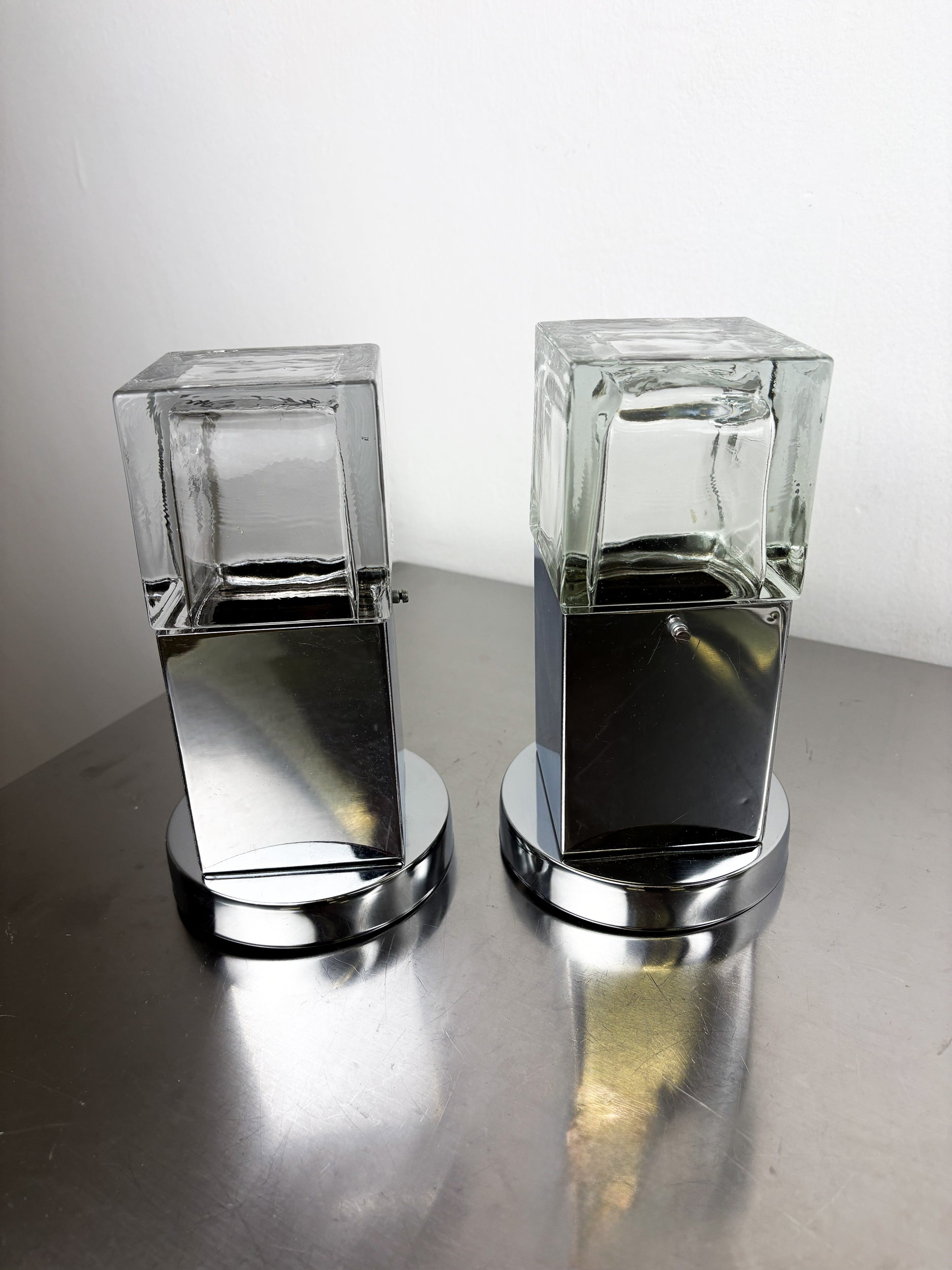 Pair of Cubique Sciolari Wall Sconces – Chrome & Murano Glass, Italy 1970s