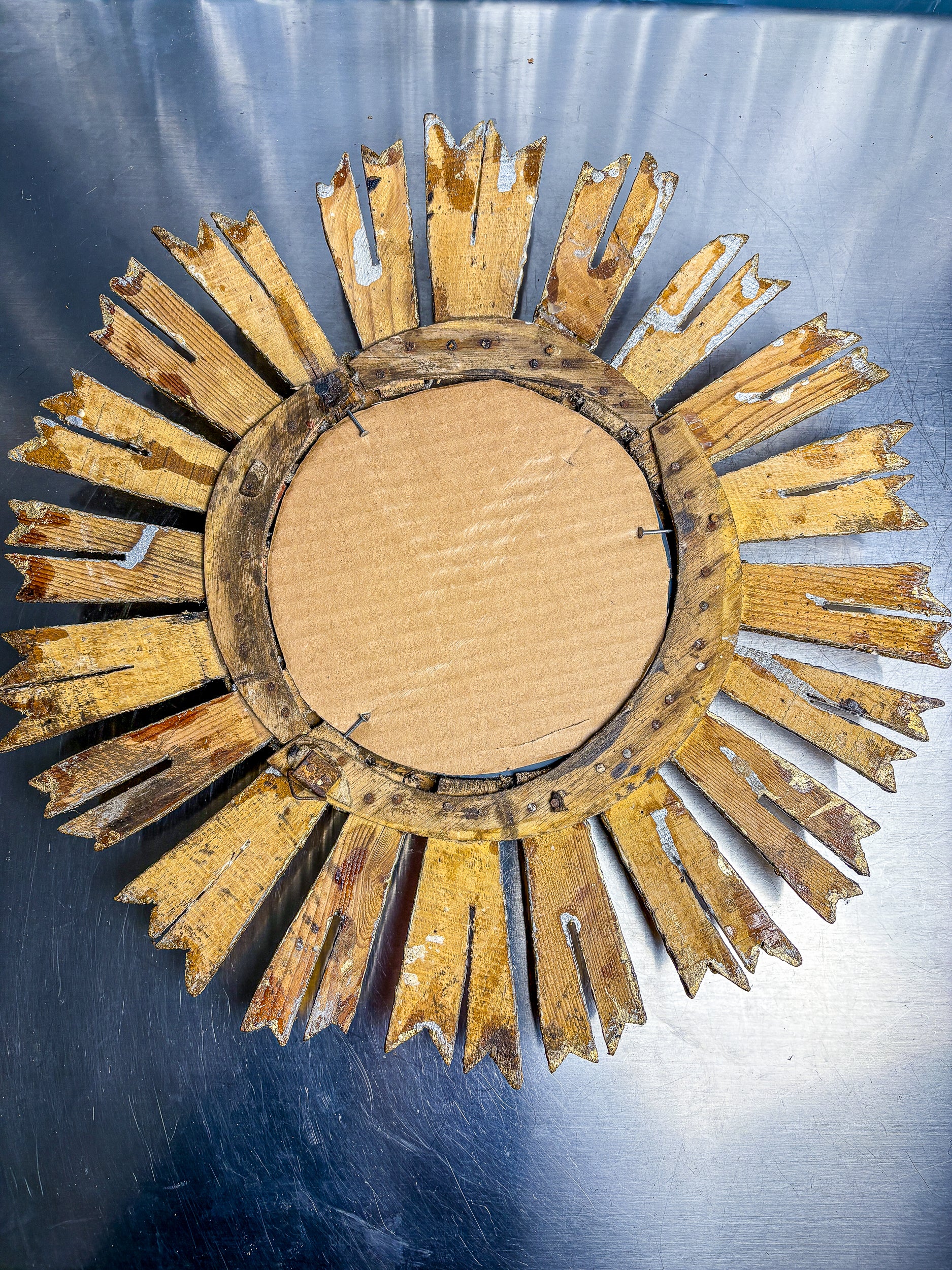 Mid-Century Gilded Wooden Sunburst Mirror, Italy, 1950