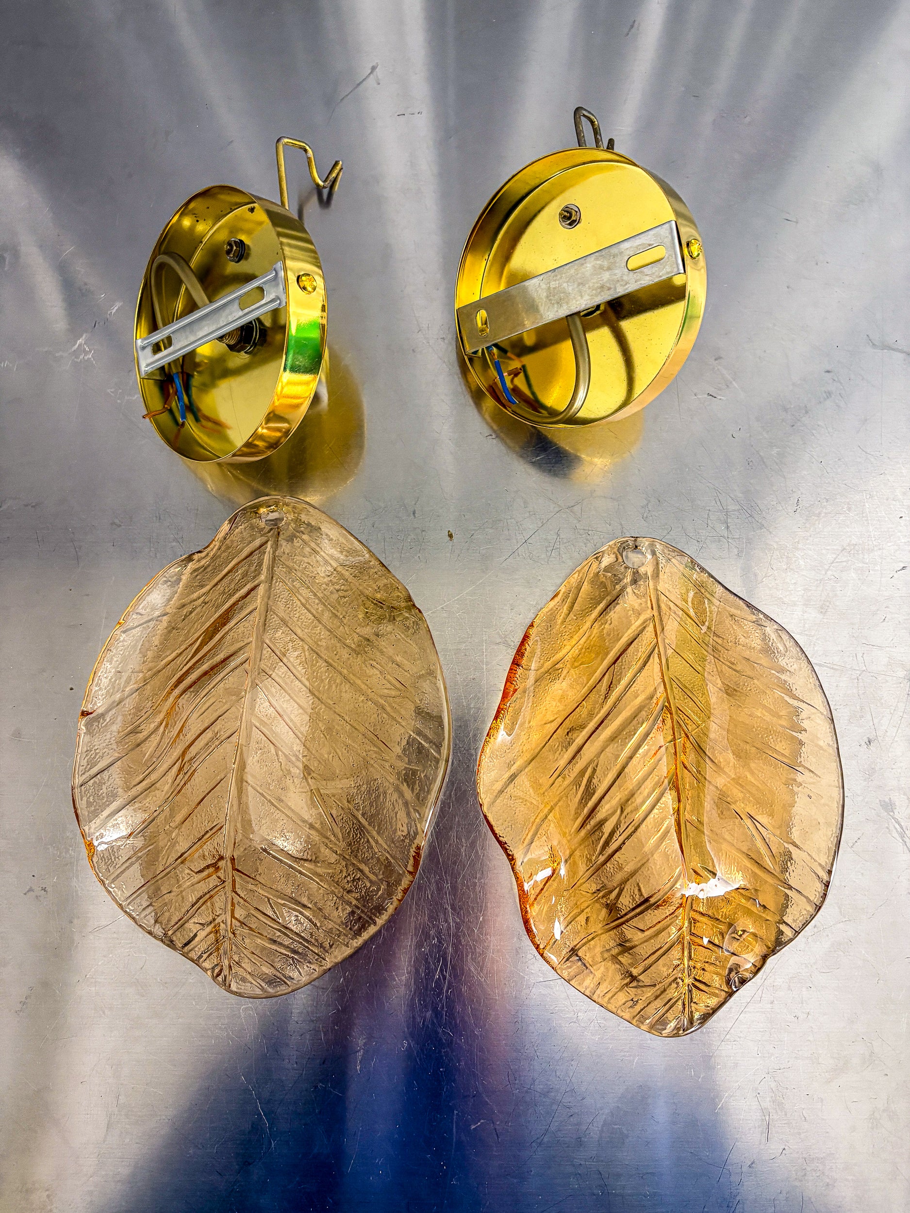 Pair of "Leaf" Murano pink glass wall sconces , Italy, 1970's