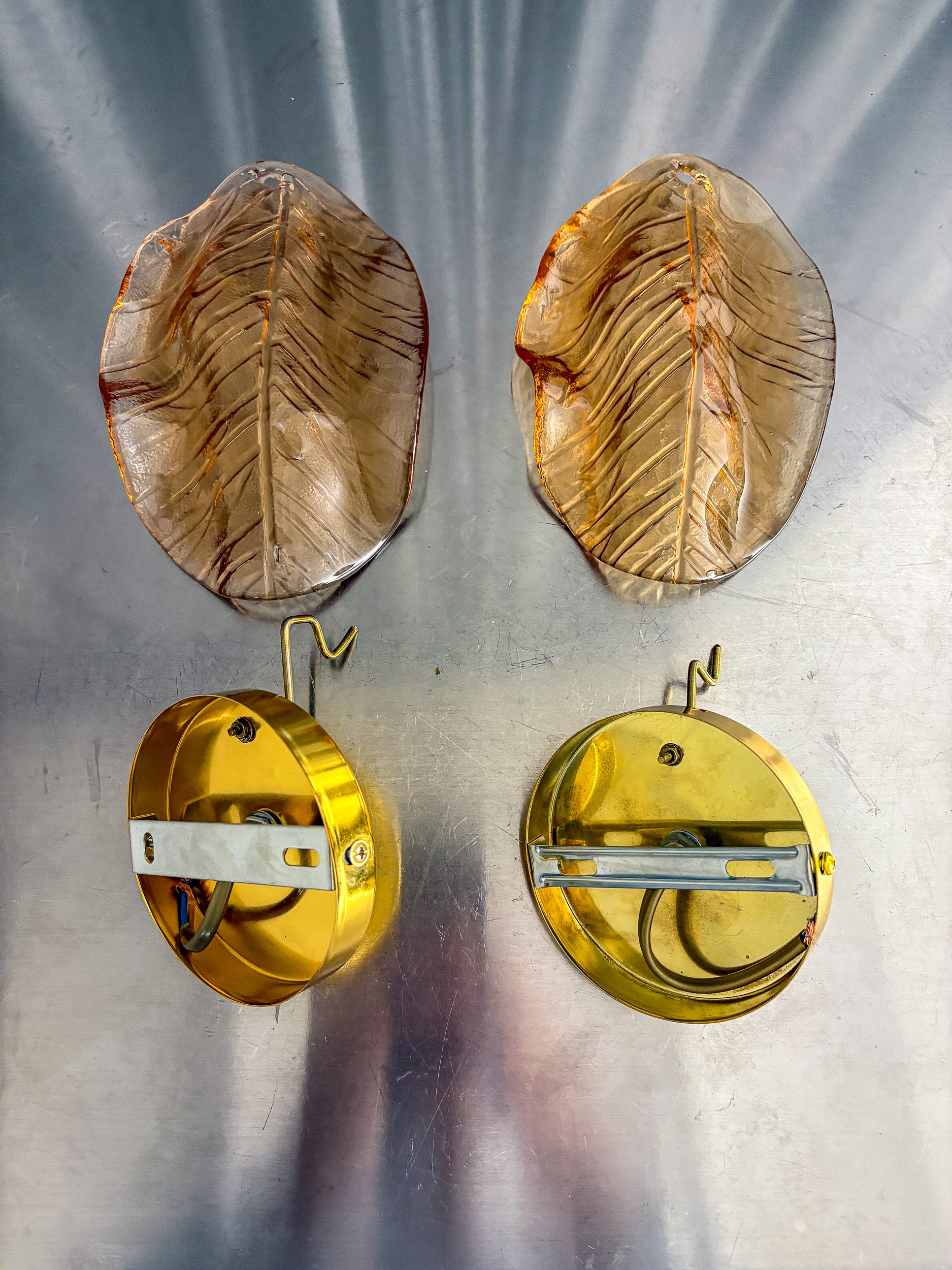 Pair of "Leaf" Murano pink glass wall sconces , Italy, Circa 1970's