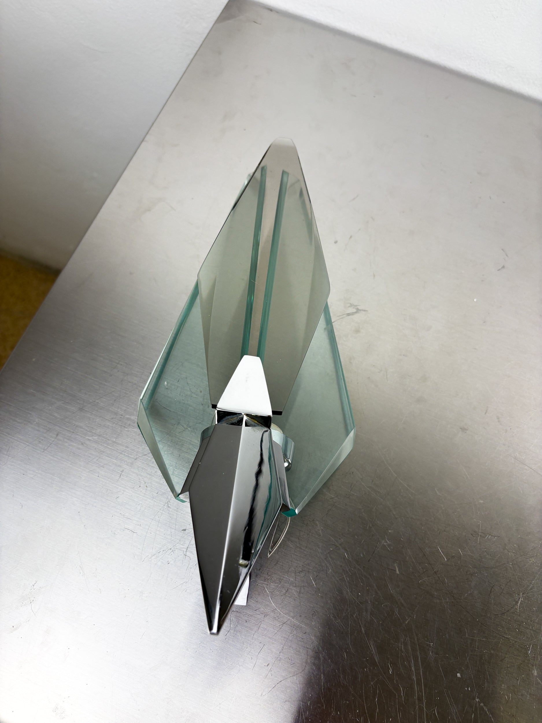 Veca sconce, murano blue cut glass & black lucite, Italy, Circa 1970's
