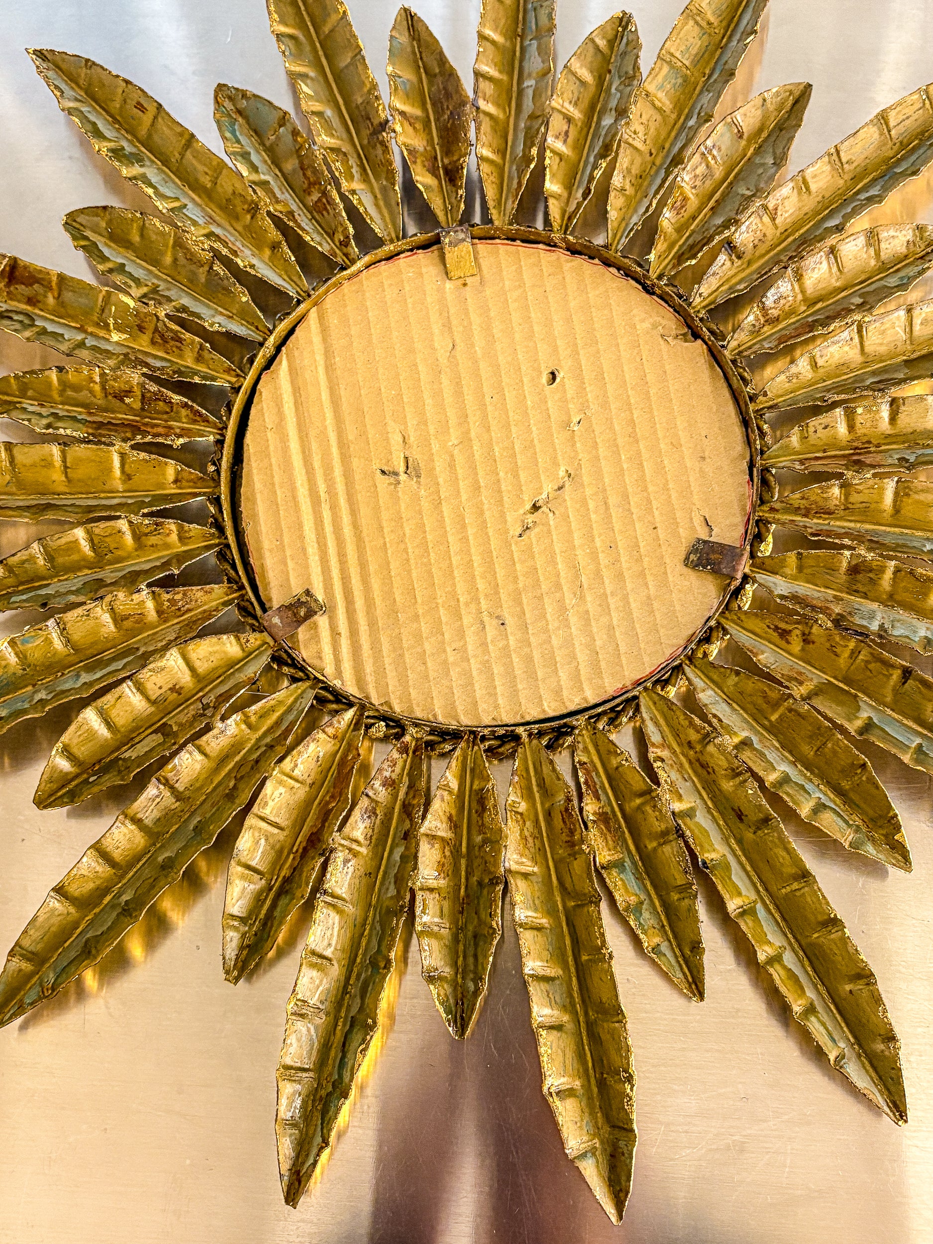 Midcentury Modern Sunburst Wall Mirror – Gilt Metal, France 1960's