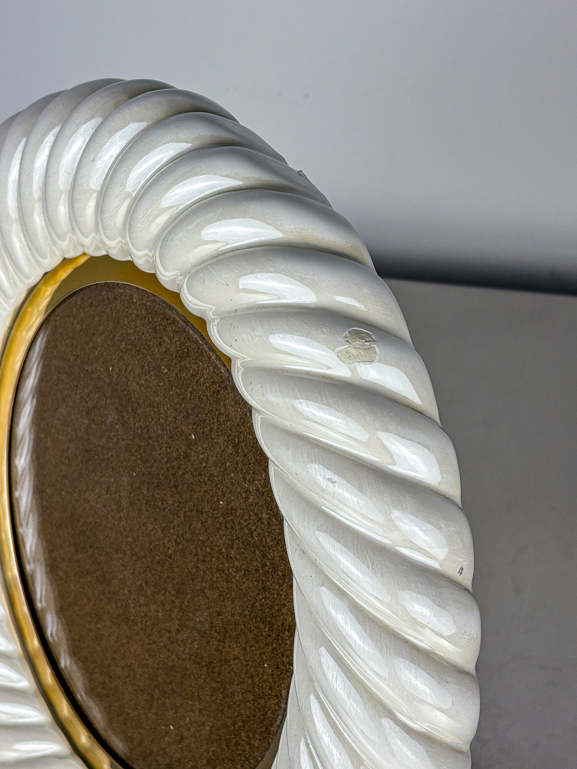 Tommaso Barbi White Ceramic and Brass Italian Picture Frame, 1970's