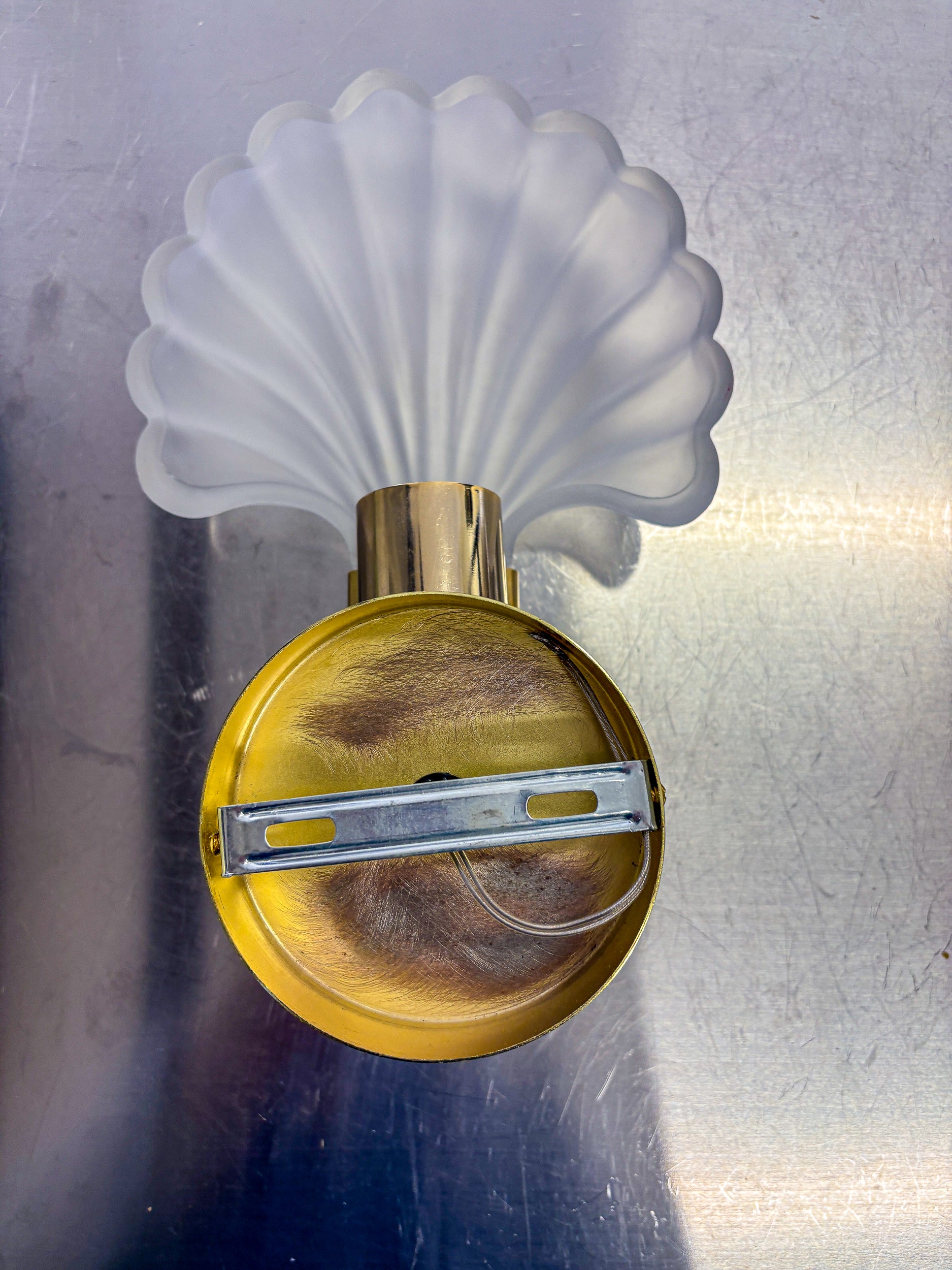 Art Deco Shell Wall Sconce, White frosted Glass, France 1970s