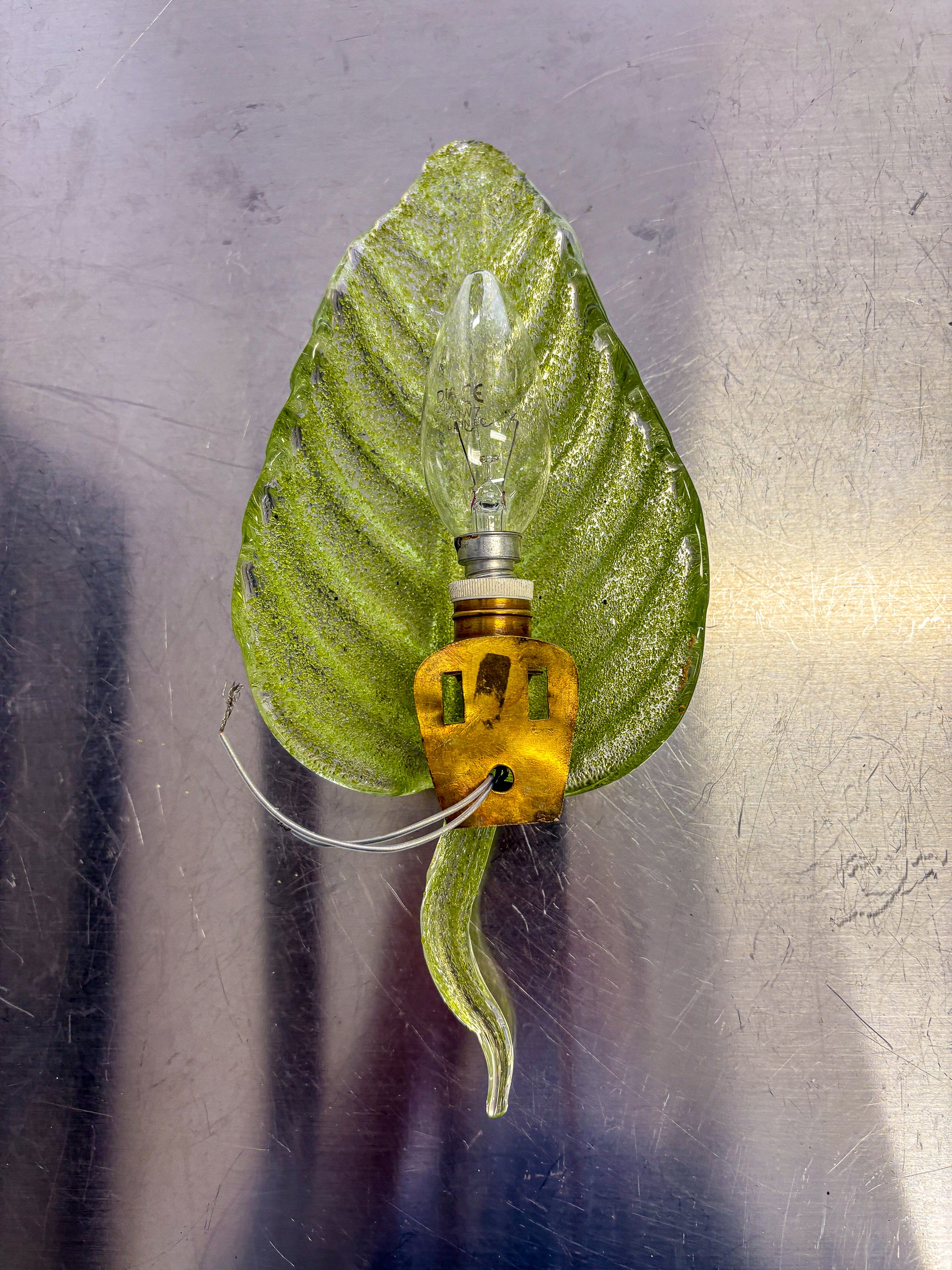 Barovier & Toso Leaf-Shaped Wall Sconce, Green Murano Glass, Italy, 1960's