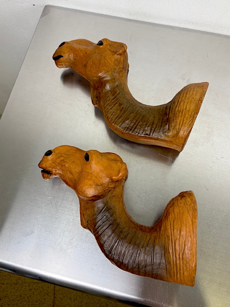 Pair of Leather Camel Head Coat Hooks, Italy, 1960s