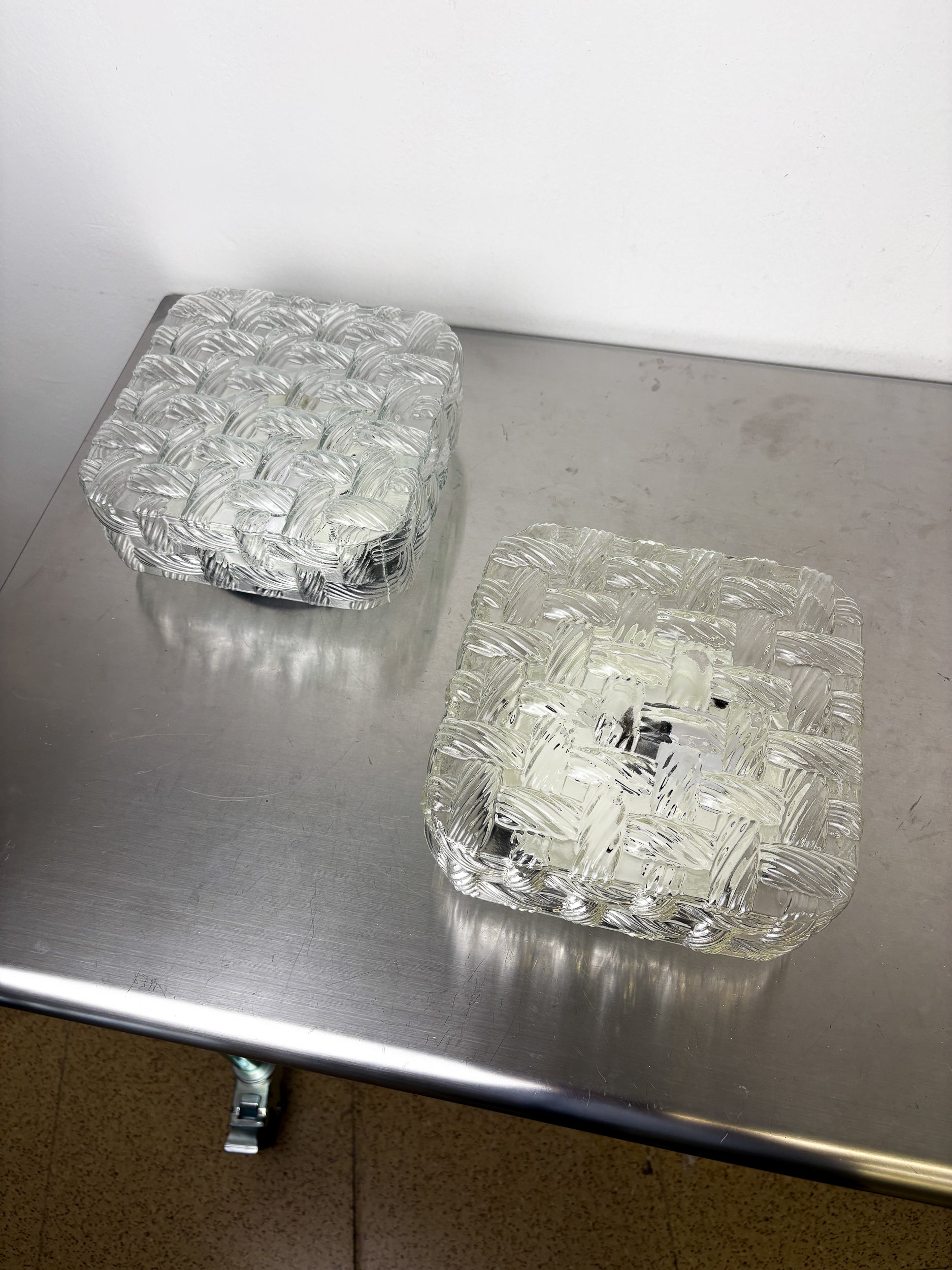 Pair of Woven Textured Glass Wall Lights by Leuchten, Germany, 1970's