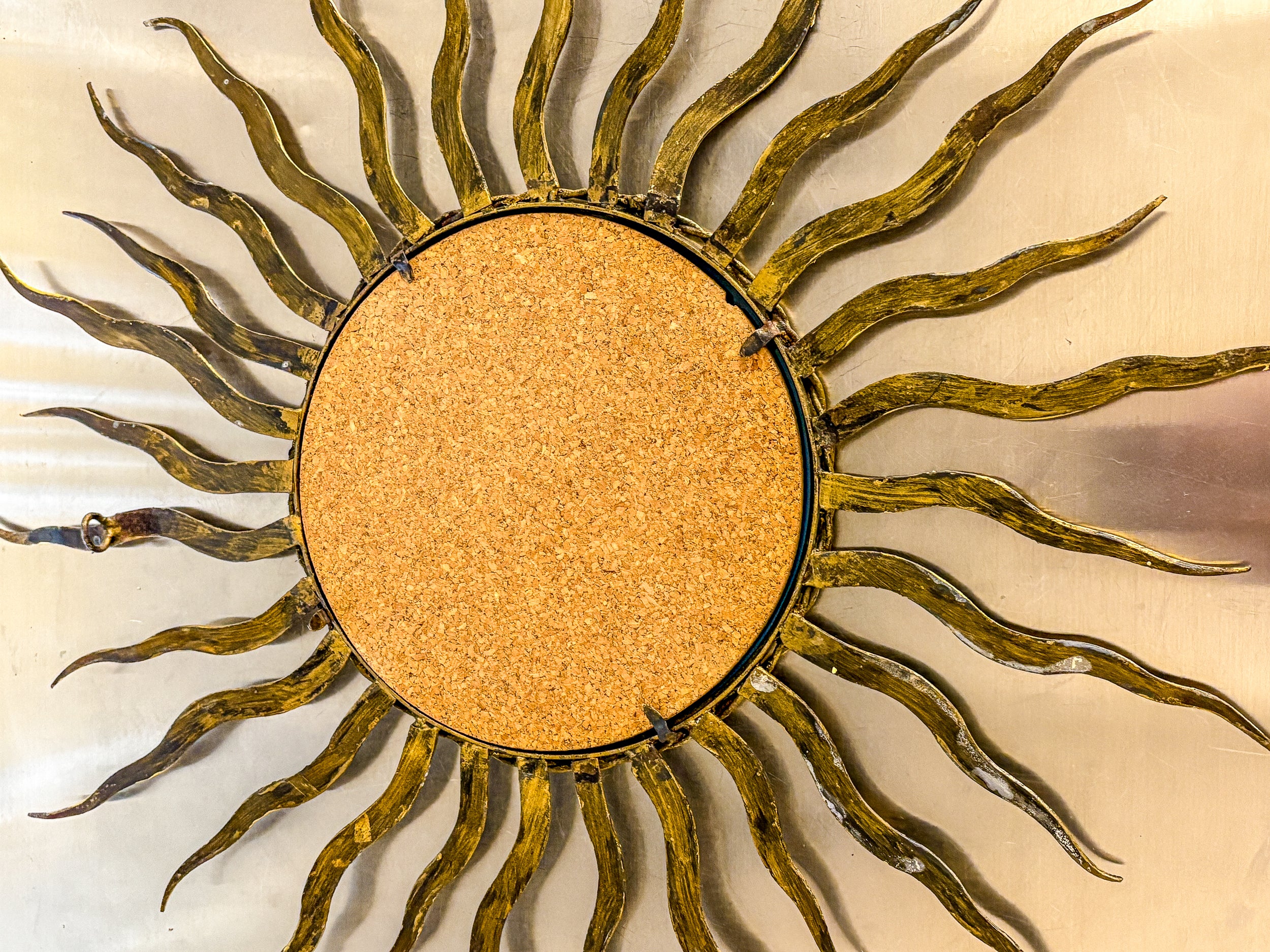 French Sunburst Starburst Mirror in Gilt Iron, 1950's