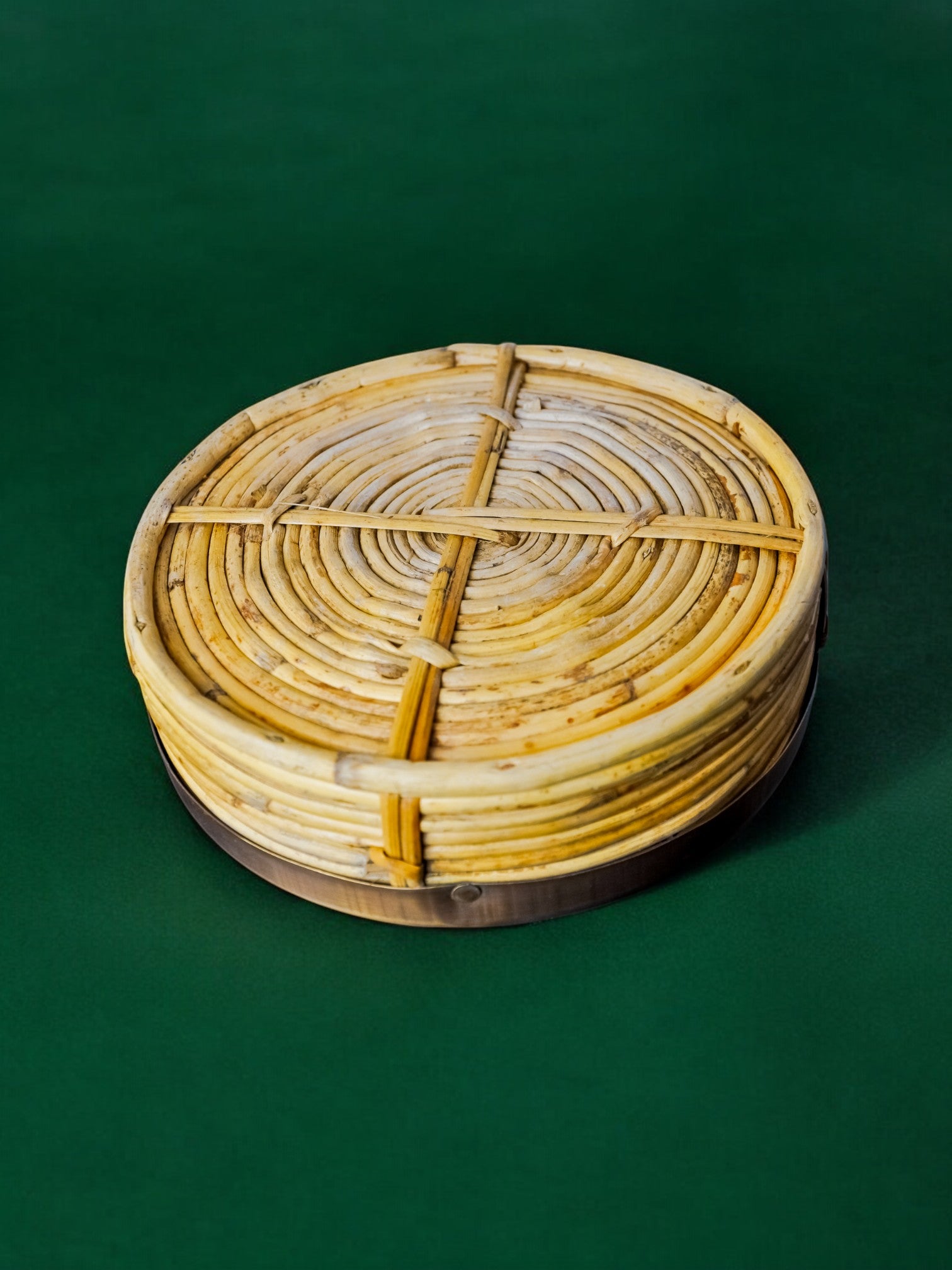 Rattan and brass tray, Italy, 1970's