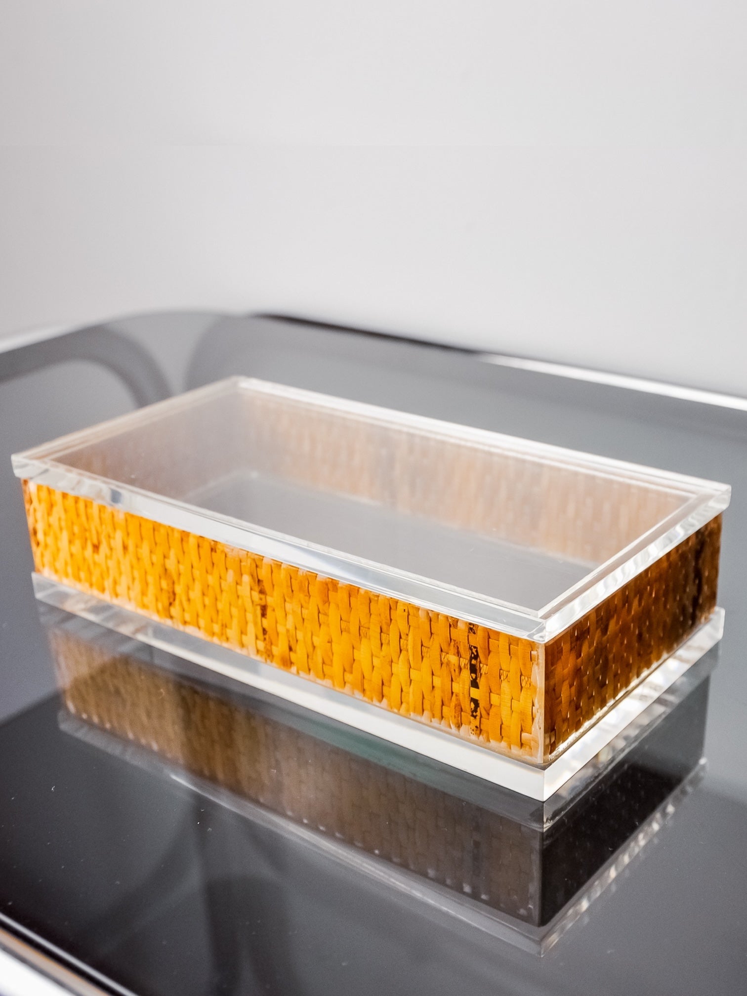 Lucite and Rattan vanity boxe, Christian Dior Style, Italy 1970s