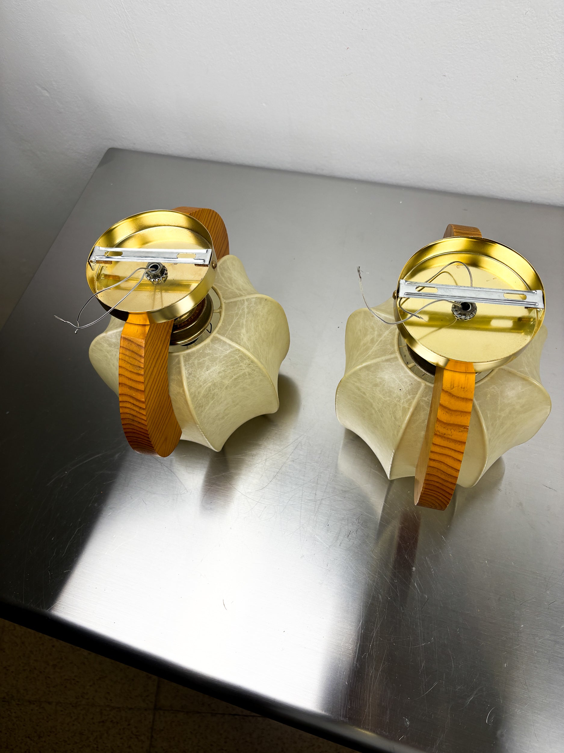 Pair of cocoon sconces with pine, Italy, 1970s