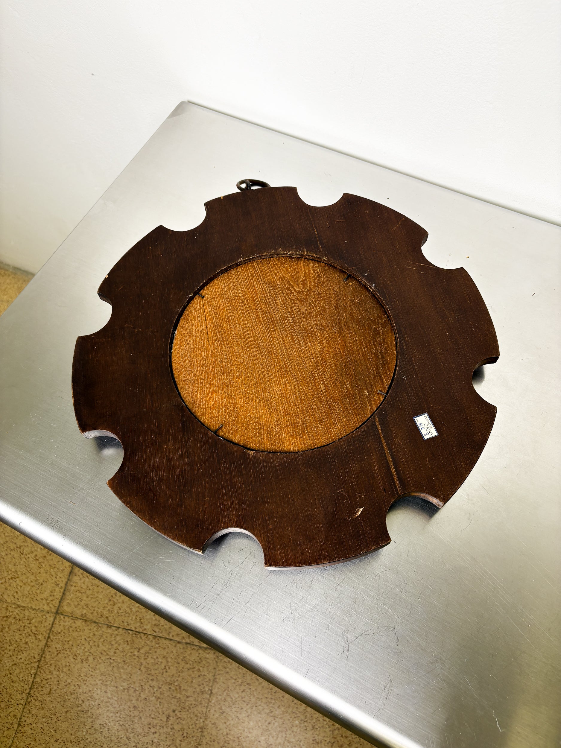Modernist Wood and Enamel Mirror by J. Capo Esmaltes, Spain, 1970's