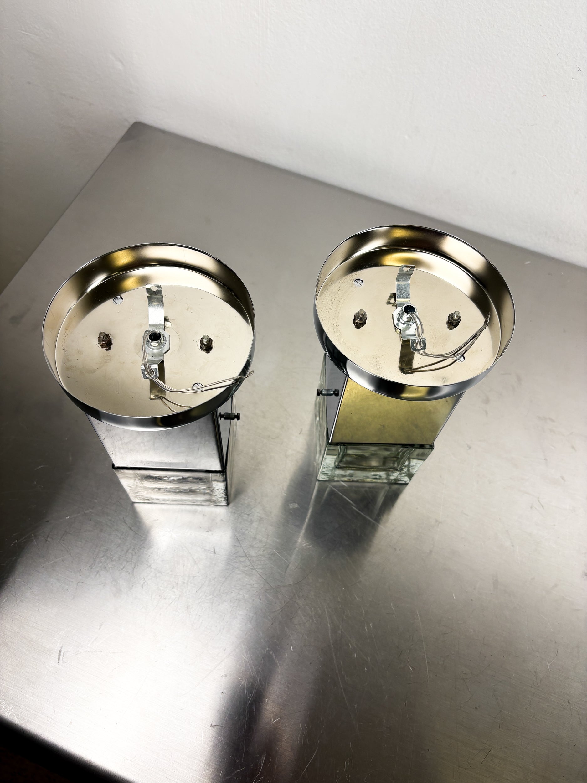 Pair of Cubique Sciolari Wall Sconces – Chrome & Murano Glass, Italy 1970s