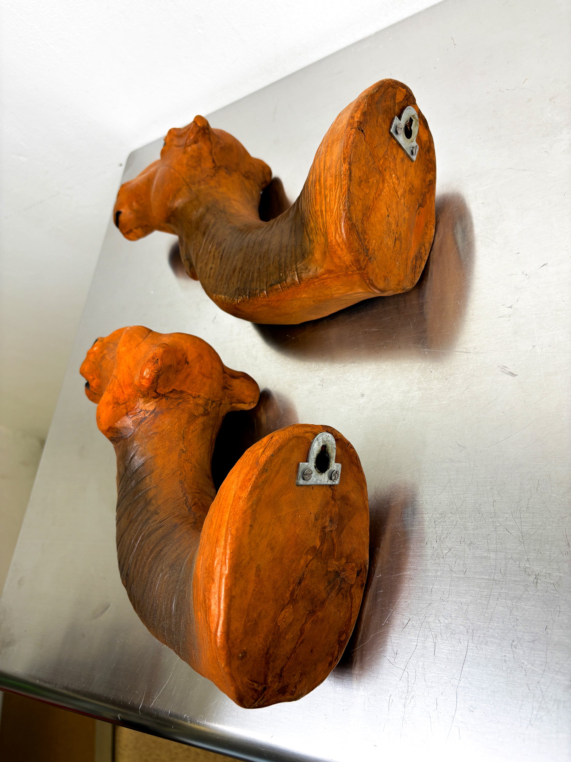 Pair of Leather Camel Head Coat Hooks, Italy, 1960s