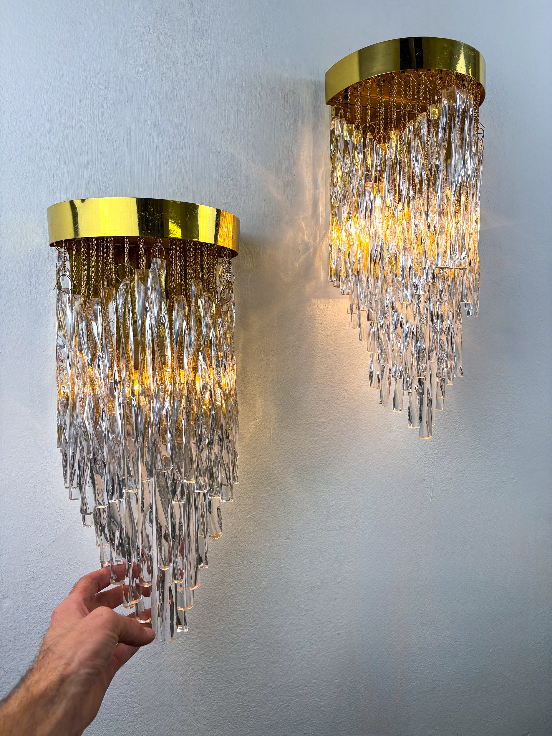 Pair of cascade wall lights by Venini, murano glass, italy, 1970's