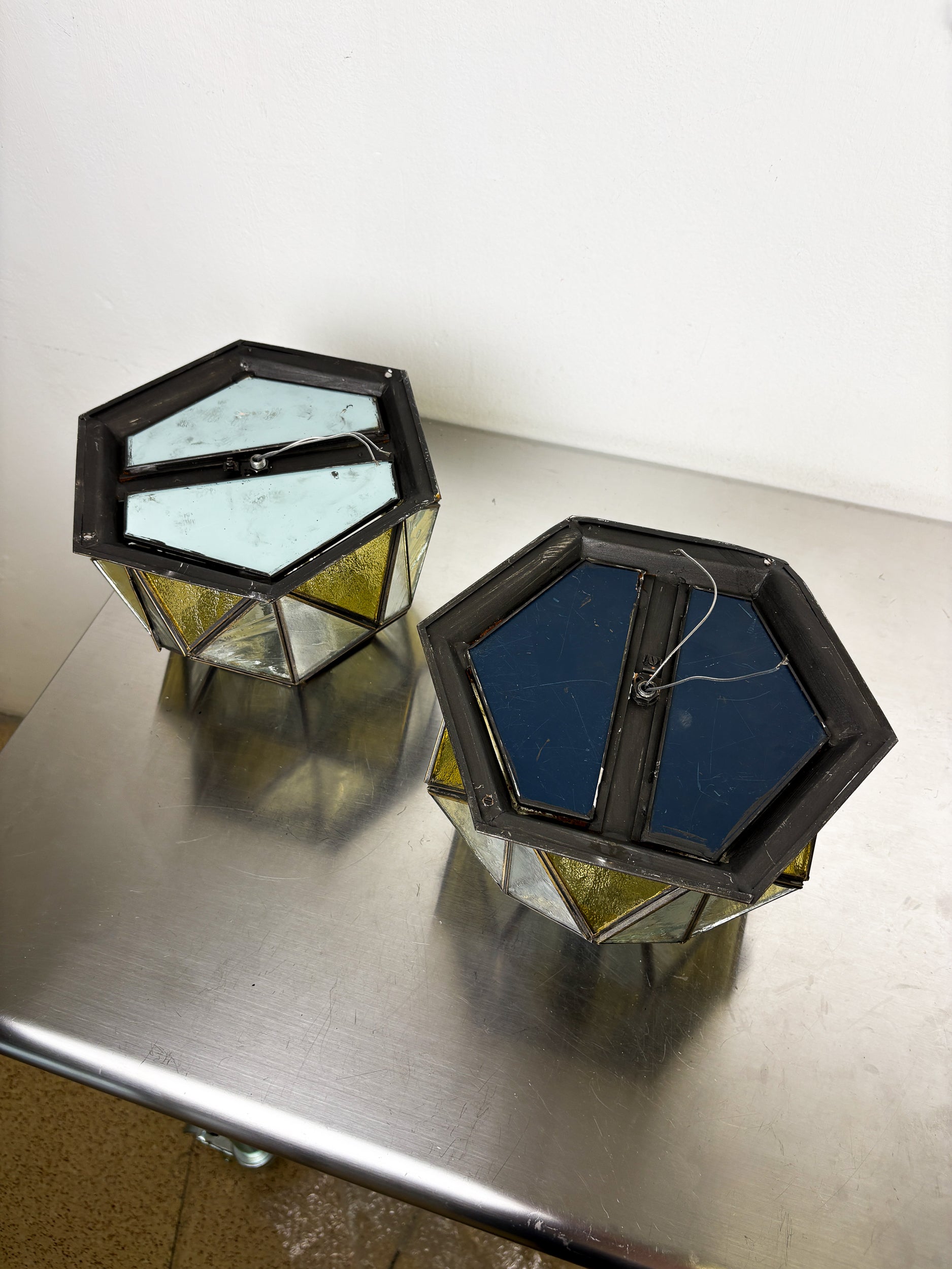 Pair of Mid-Century Cubist Blown Glass Ceiling Lights, Germany, 1960s