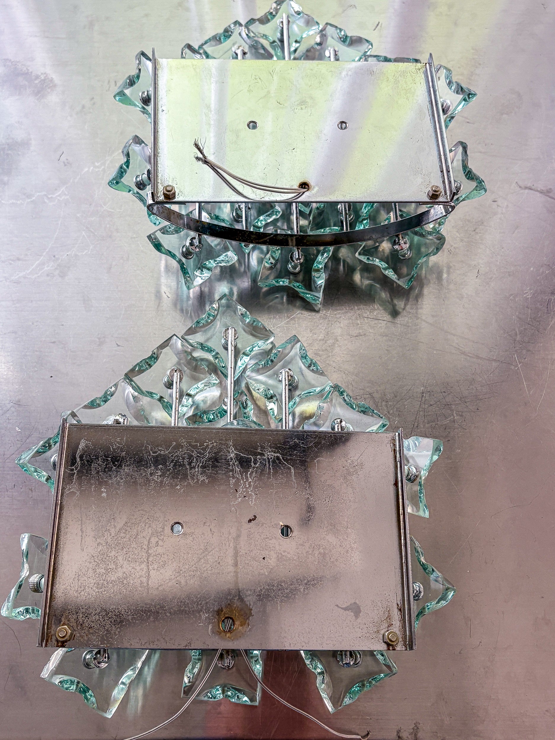 Pair of Zero Quattro Sconces by Fontana Arte, Murano Cut Glass, Italy, 1970s
