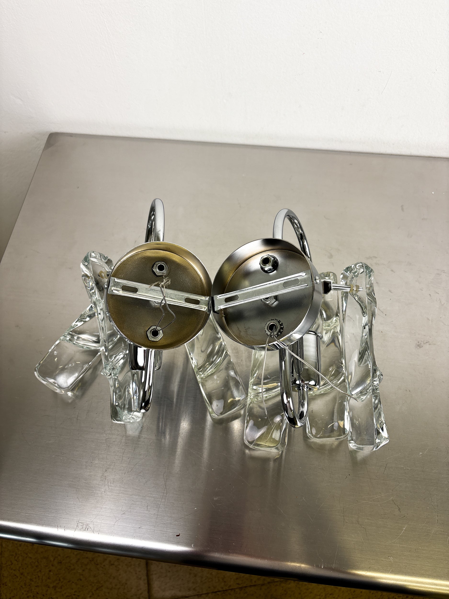 Pair of JT Kalmar frozen Wall Sconces , Murano glass, Austria, 1970s