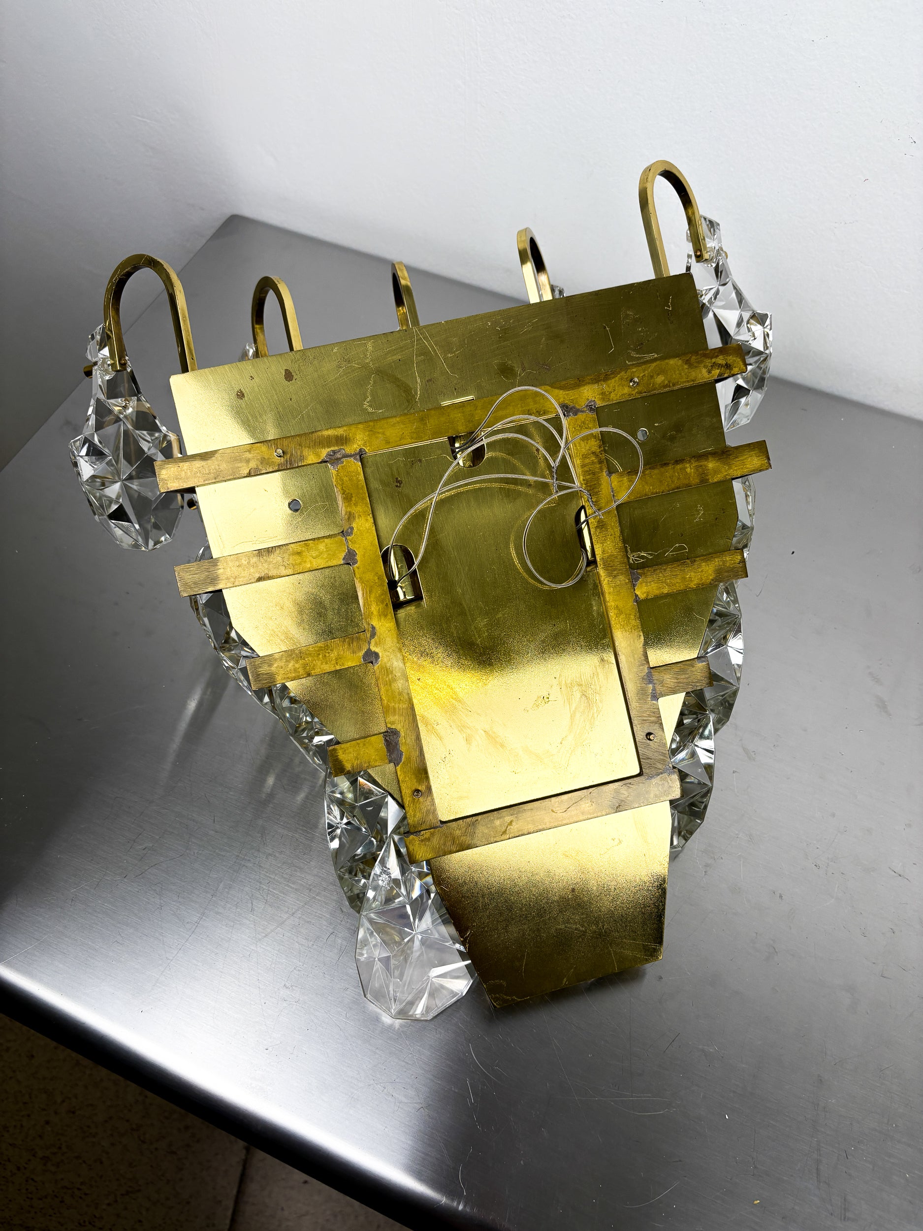 Kinkeldey XL 5-Tier Cut Crystal Wall Sconce, Gilt Brass, Germany, 1970s